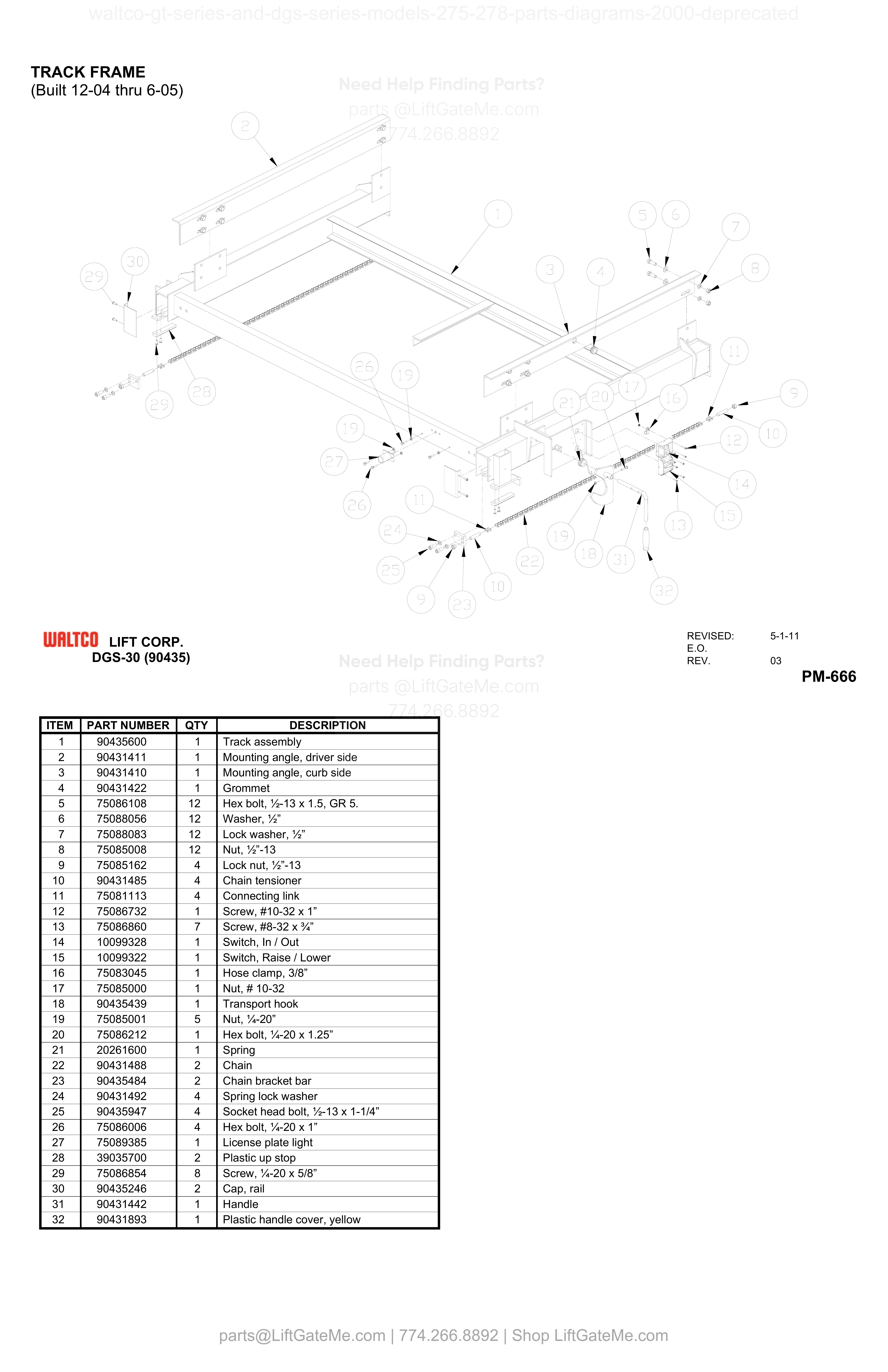 TRACK FRAME (Built 12-04 thru 6-05) diagram