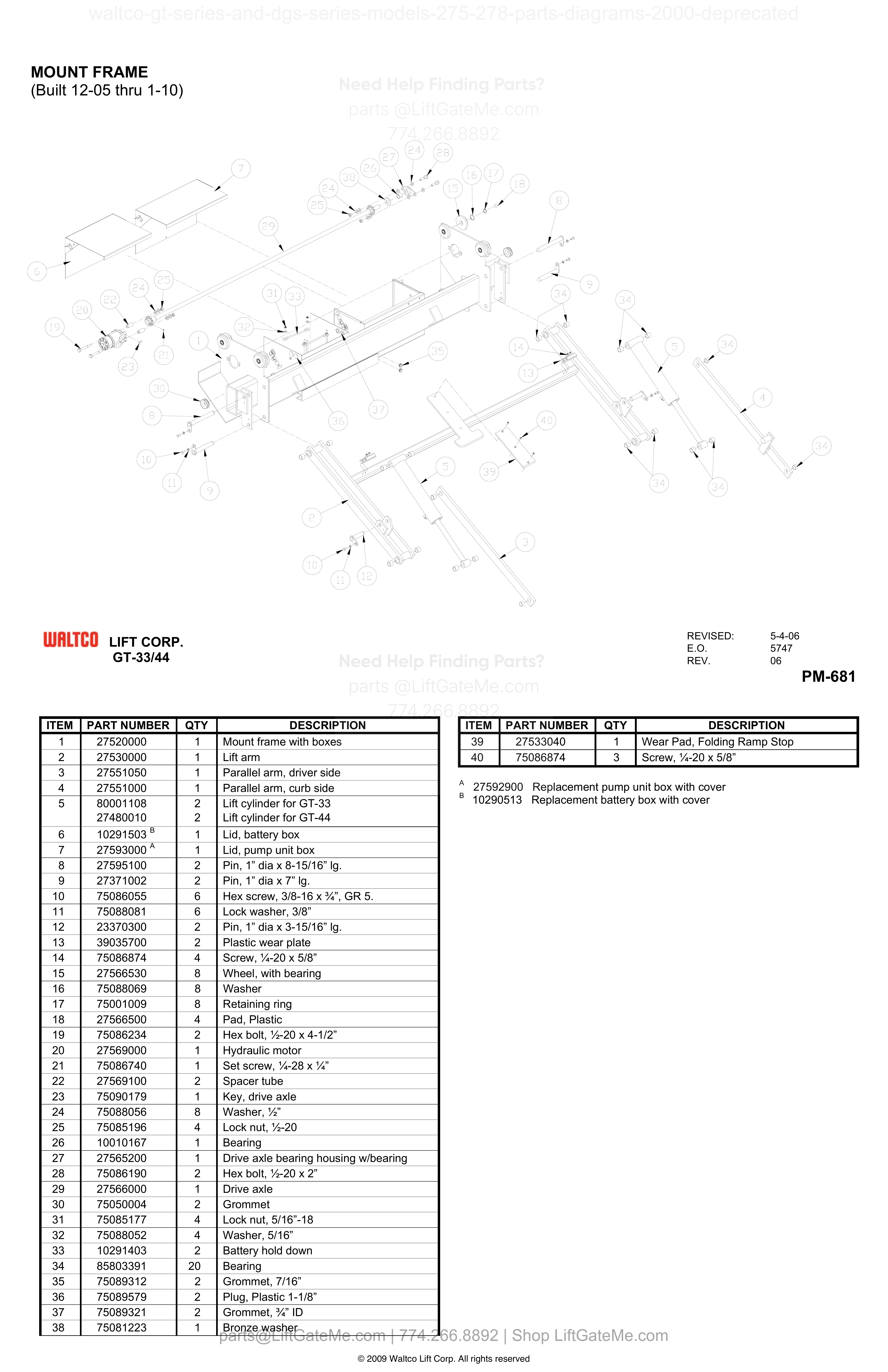 MOUNT FRAME (Built 12-05 thru 1-10) diagram