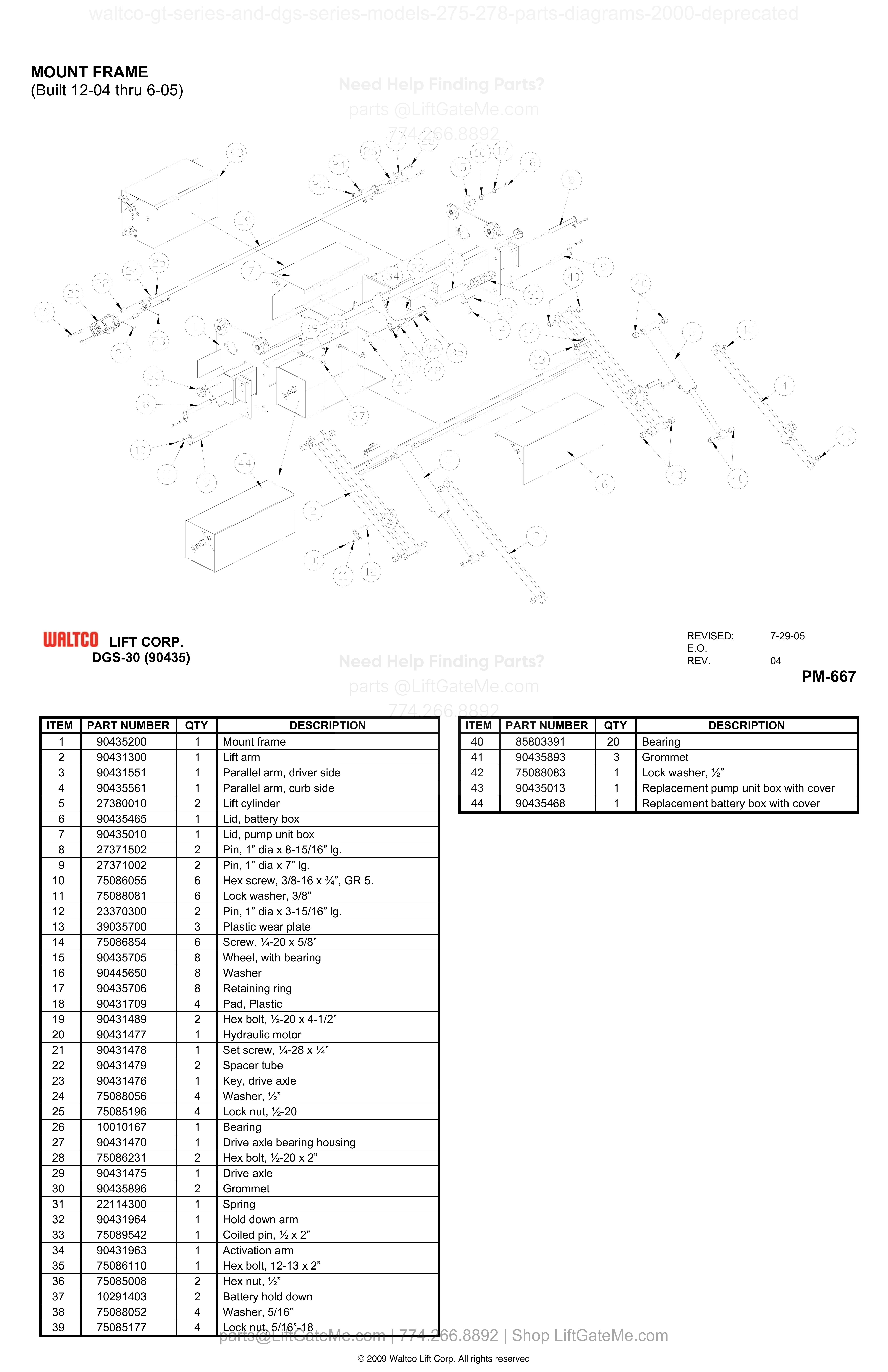 MOUNT FRAME (Built 12-04 thru 6-05) diagram