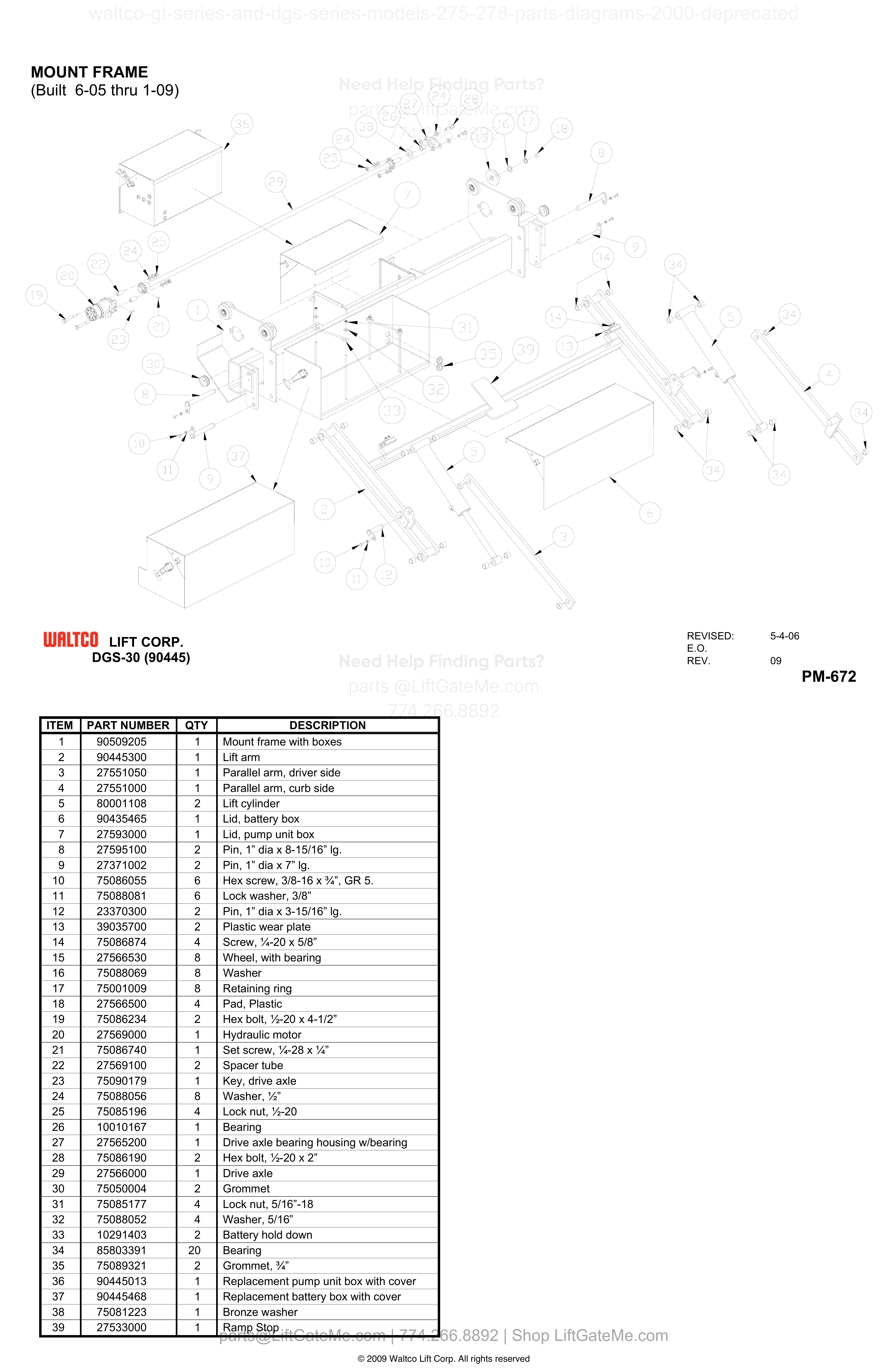MOUNT FRAME (Built 6-05 thru 1-09) diagram
