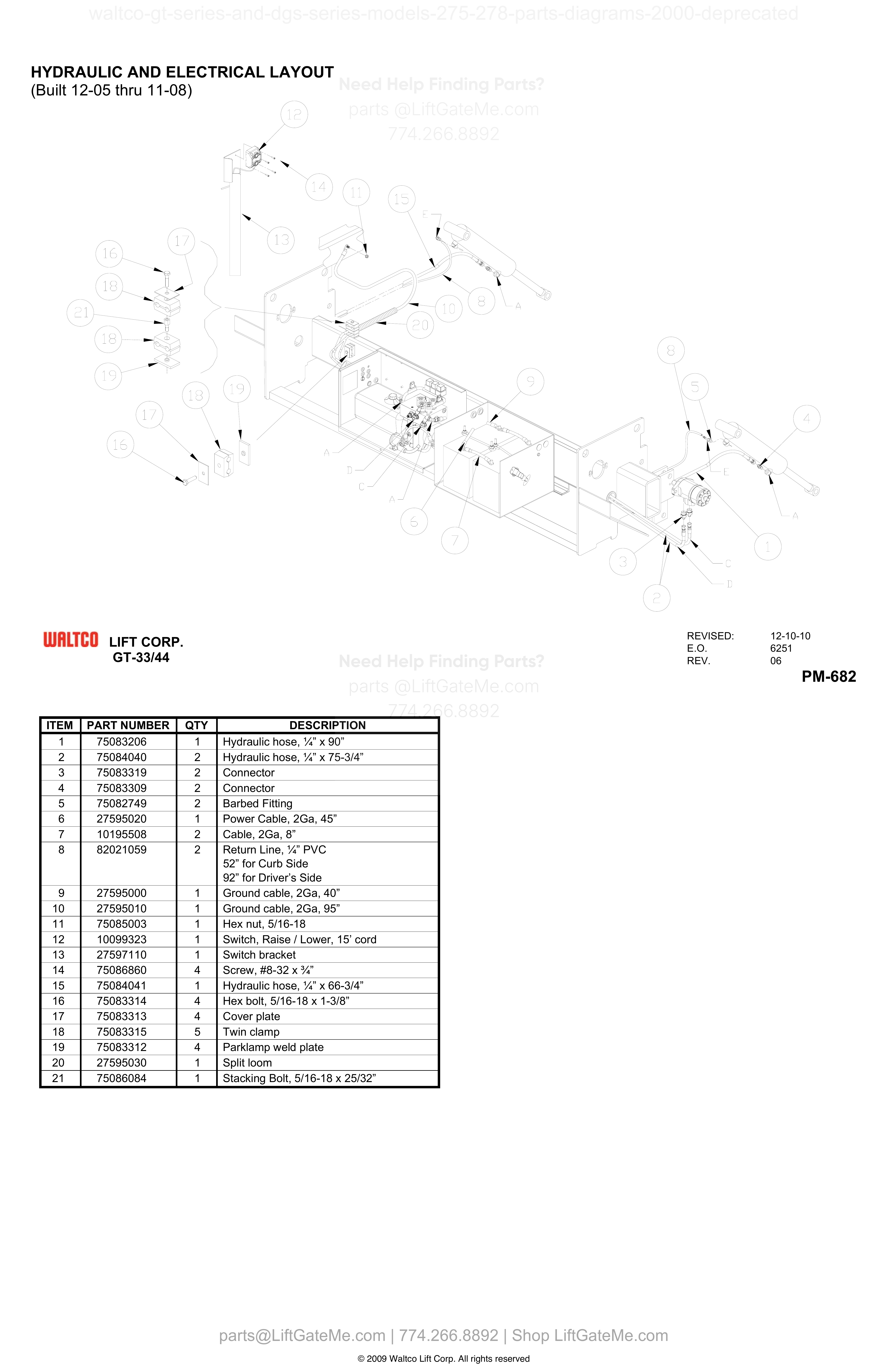 HYDRAULIC AND ELECTRICAL LAYOUT (Built 12-05 thru 11-08) diagram