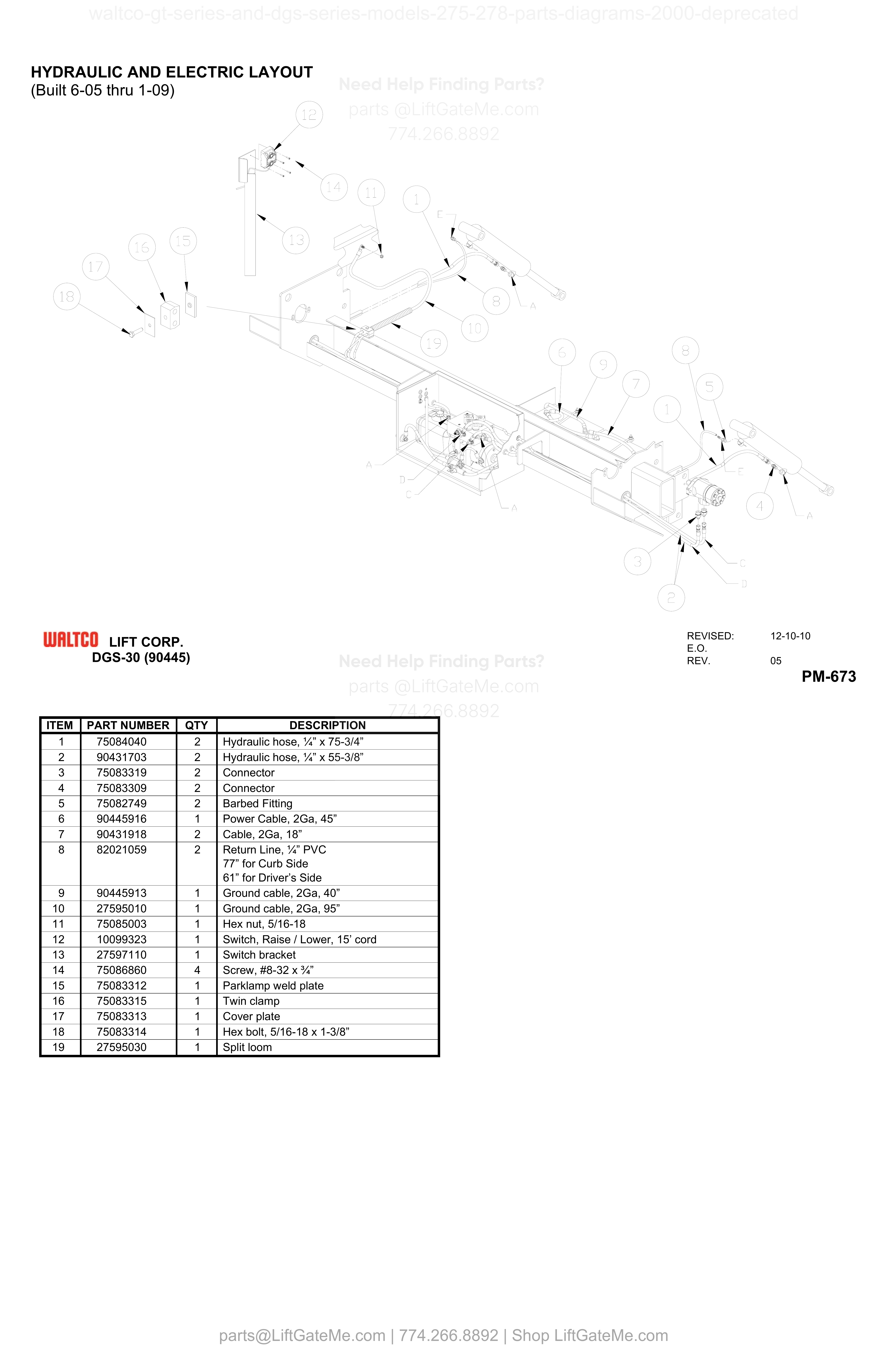 HYDRAULIC AND ELECTRIC LAYOUT (Built 6-05 thru 1-09) diagram