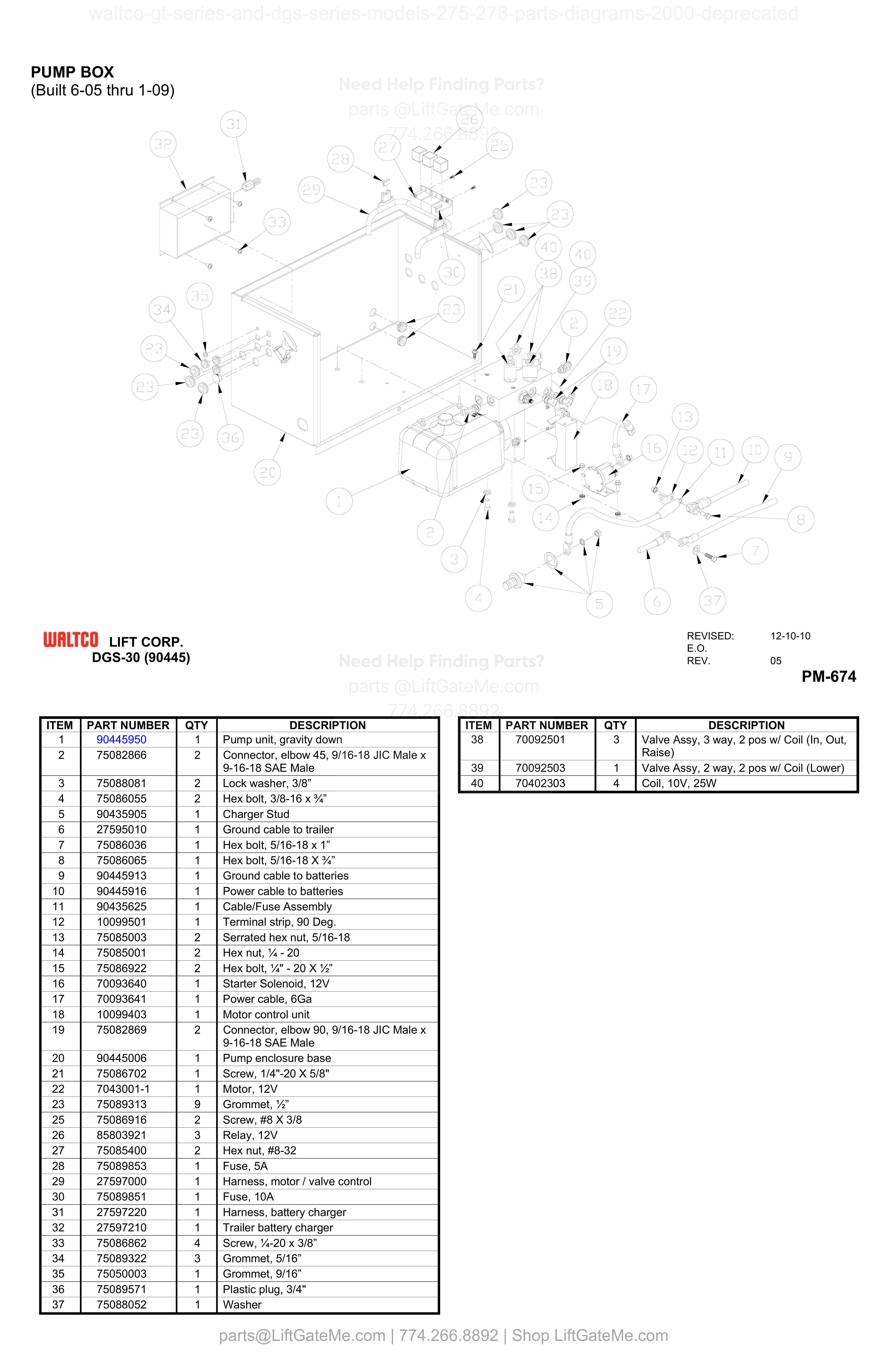 PUMP BOX (Built 6-05 thru 1-09) diagram