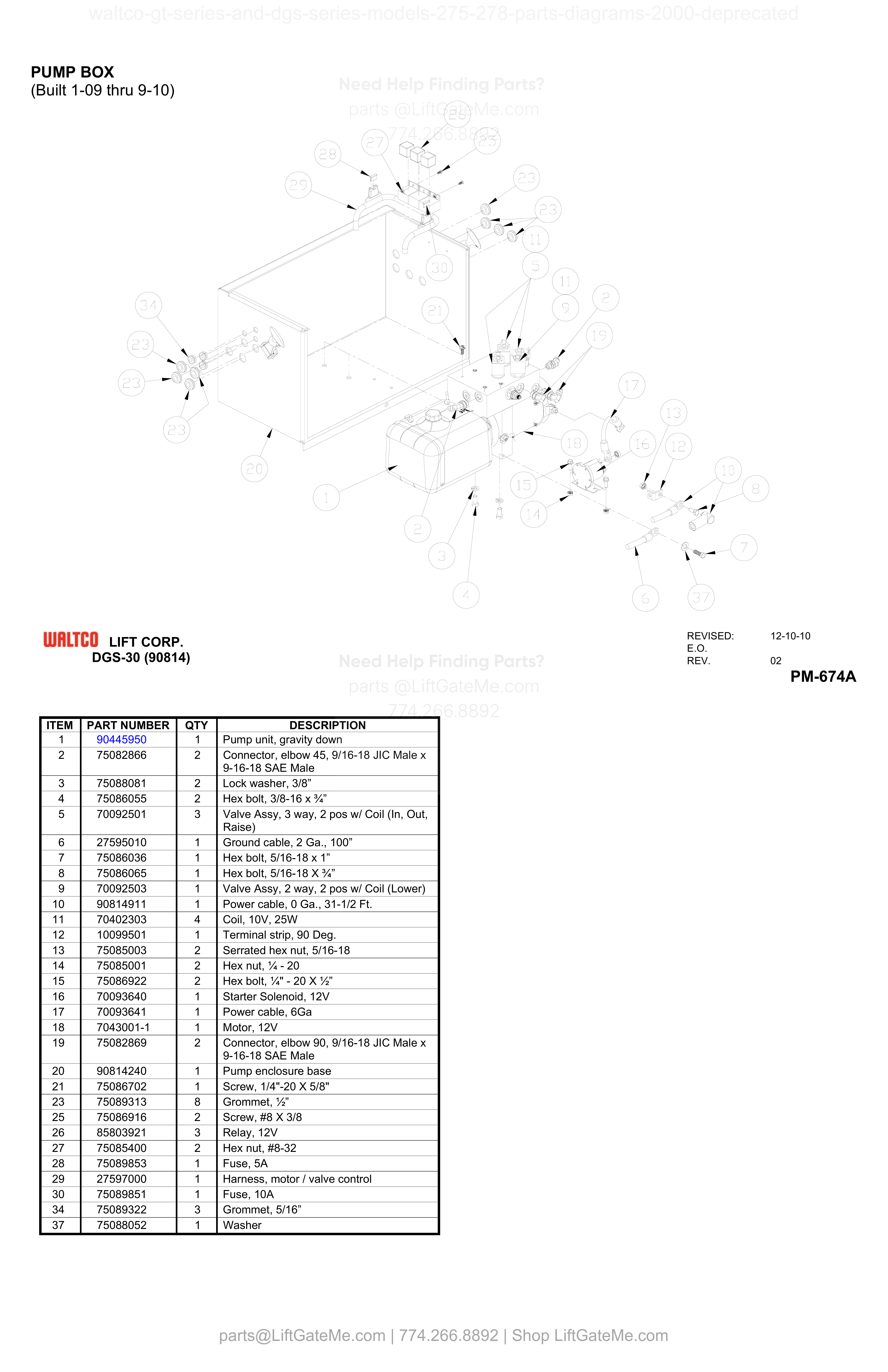 PUMP BOX (Built 1-09 thru 9-10) diagram