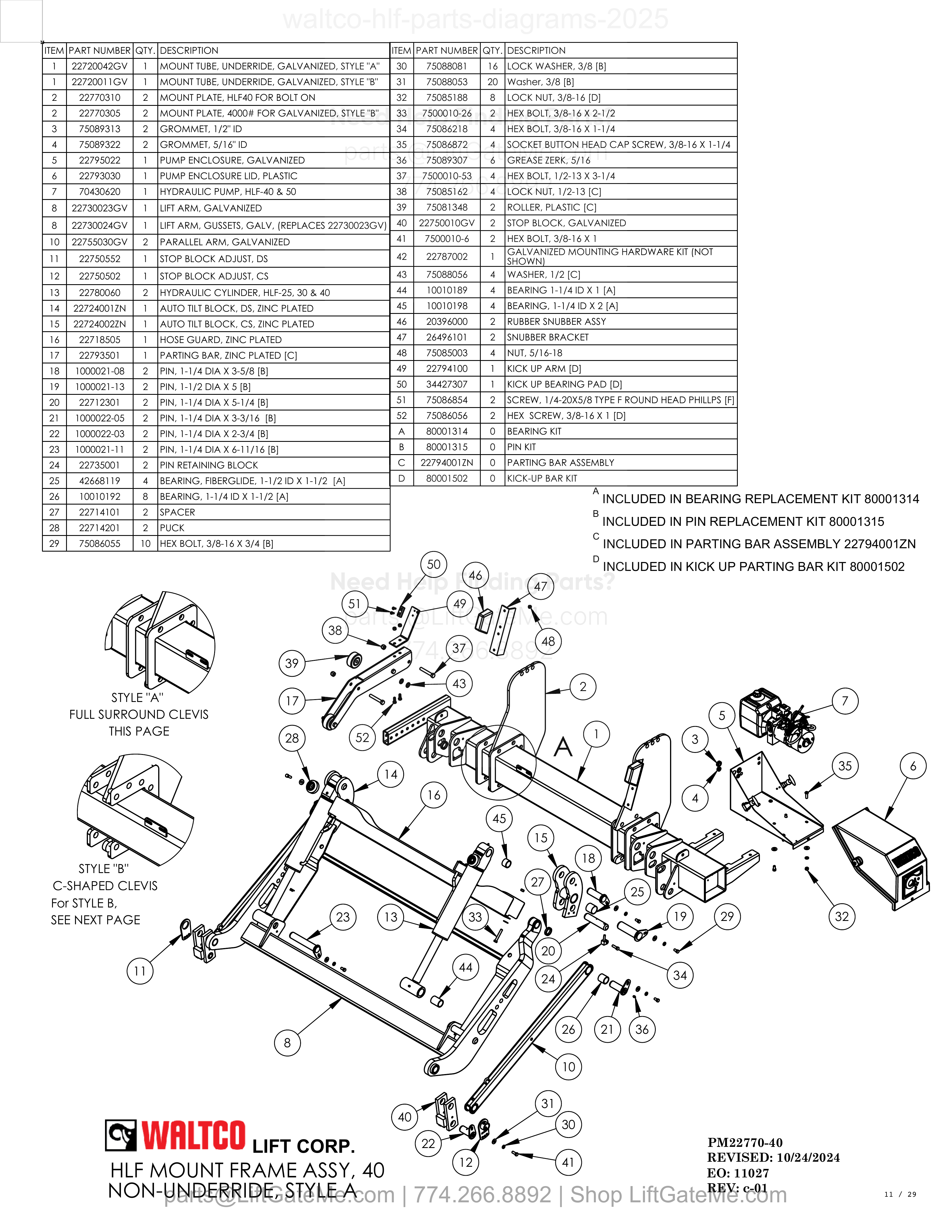 HLF MOUNT FRAME ASSY, 40 NON-UNDERRIDE, STYLE A diagram