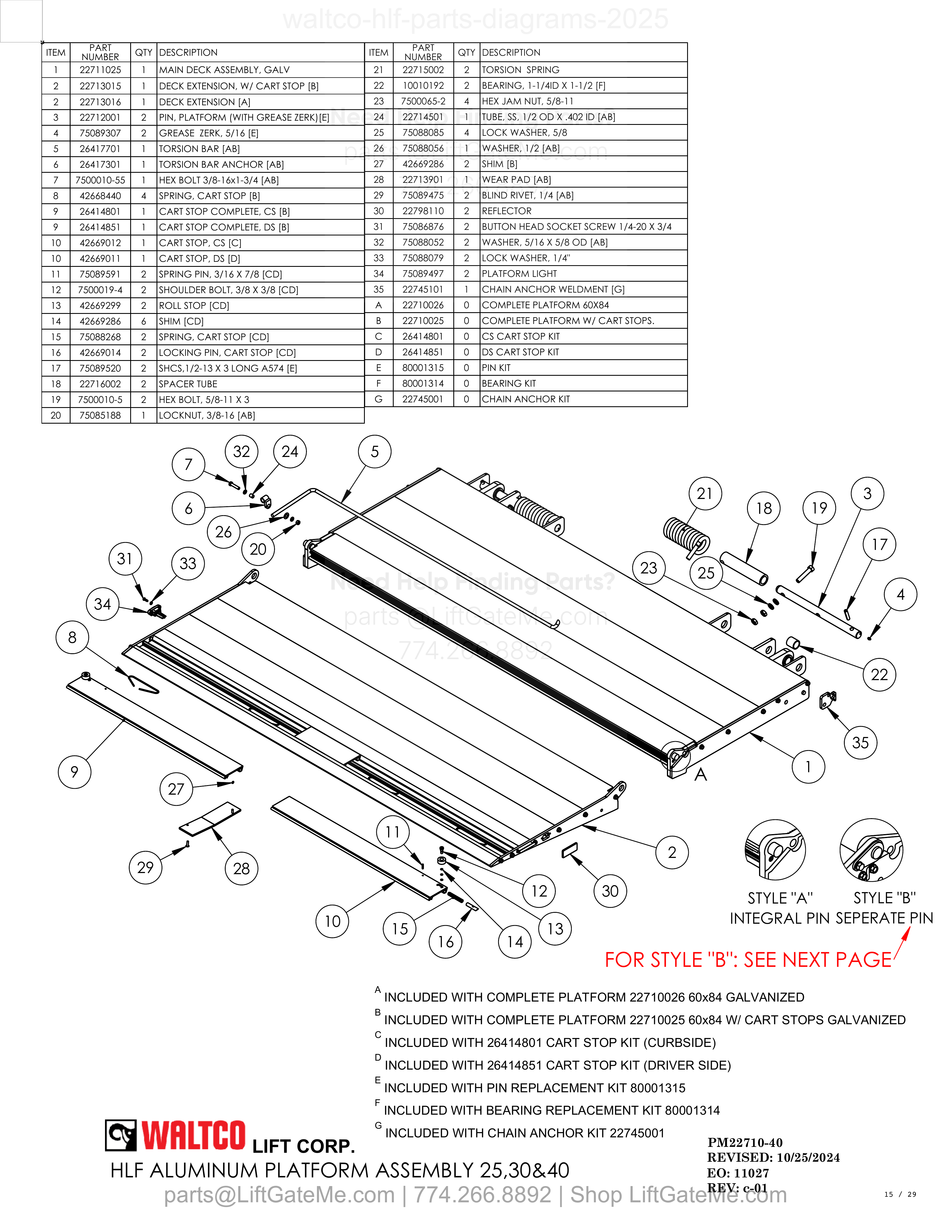 HLF ALUMINUM PLATFORM ASSEMBLY 25,30&40 diagram