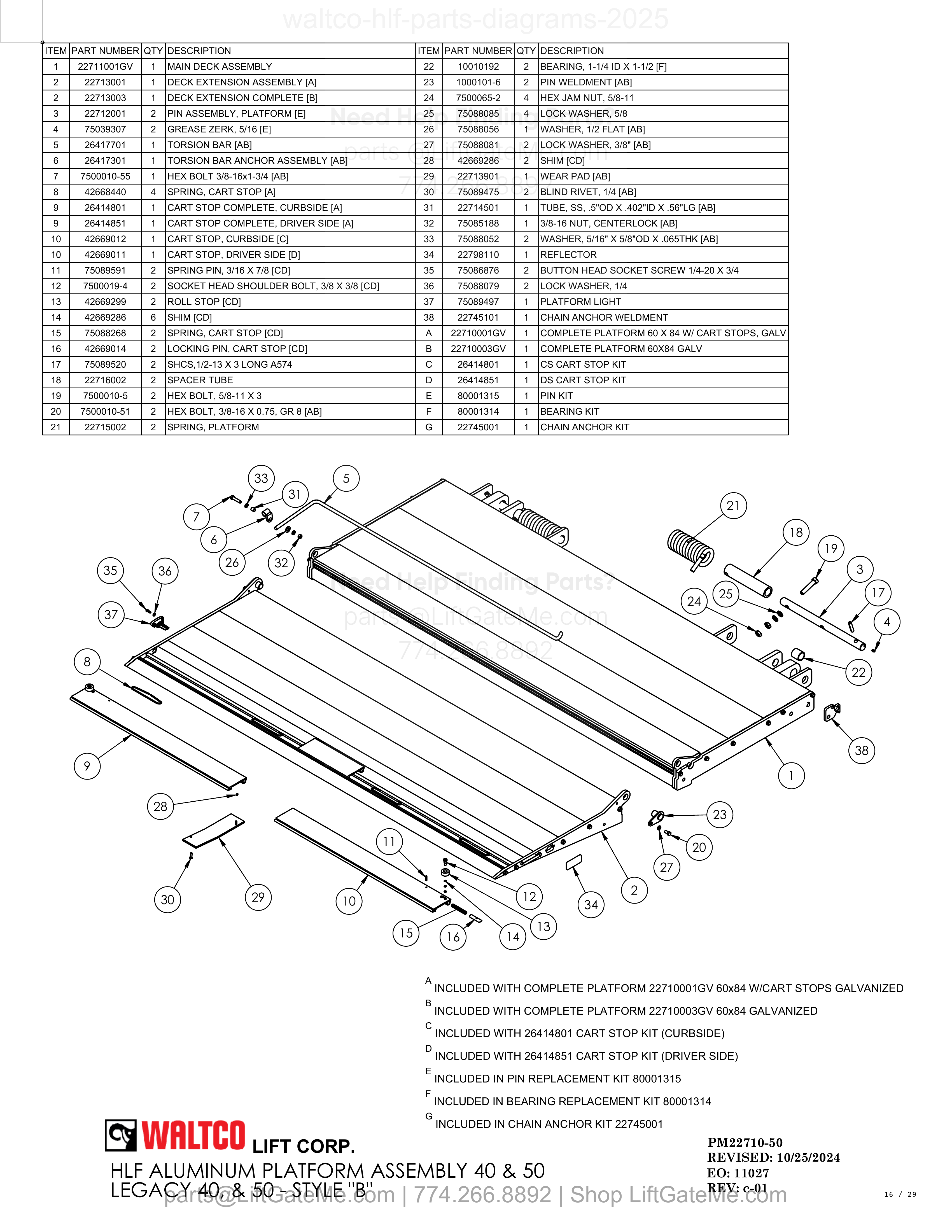 HLF ALUMINUM PLATFORM ASSEMBLY 40 & 50 LEGACY 40, & 50 - STYLE "B" diagram