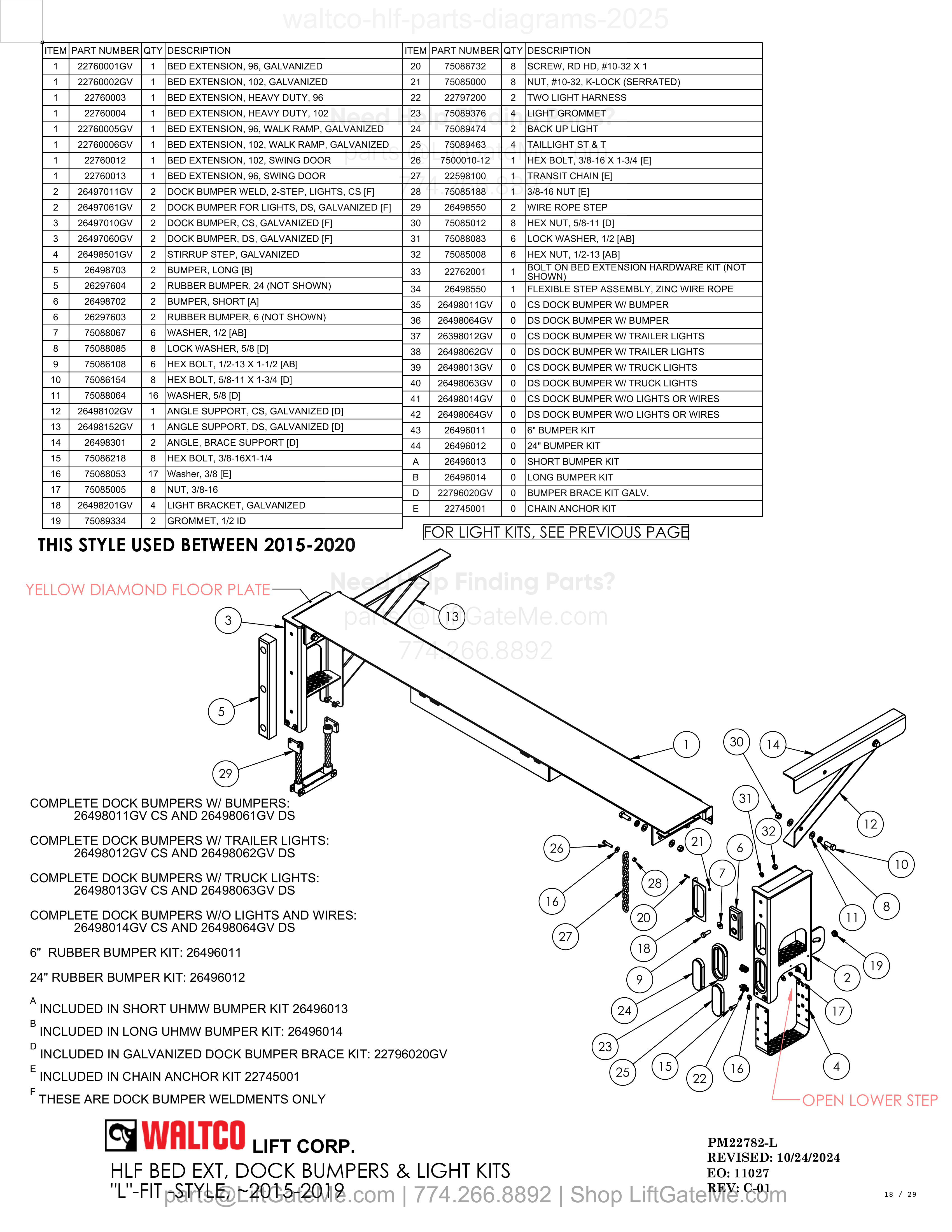 HLF BED EXT, DOCK BUMPERS & LIGHT KITS "L"-FIT -STYLE, ~2015-2019 diagram