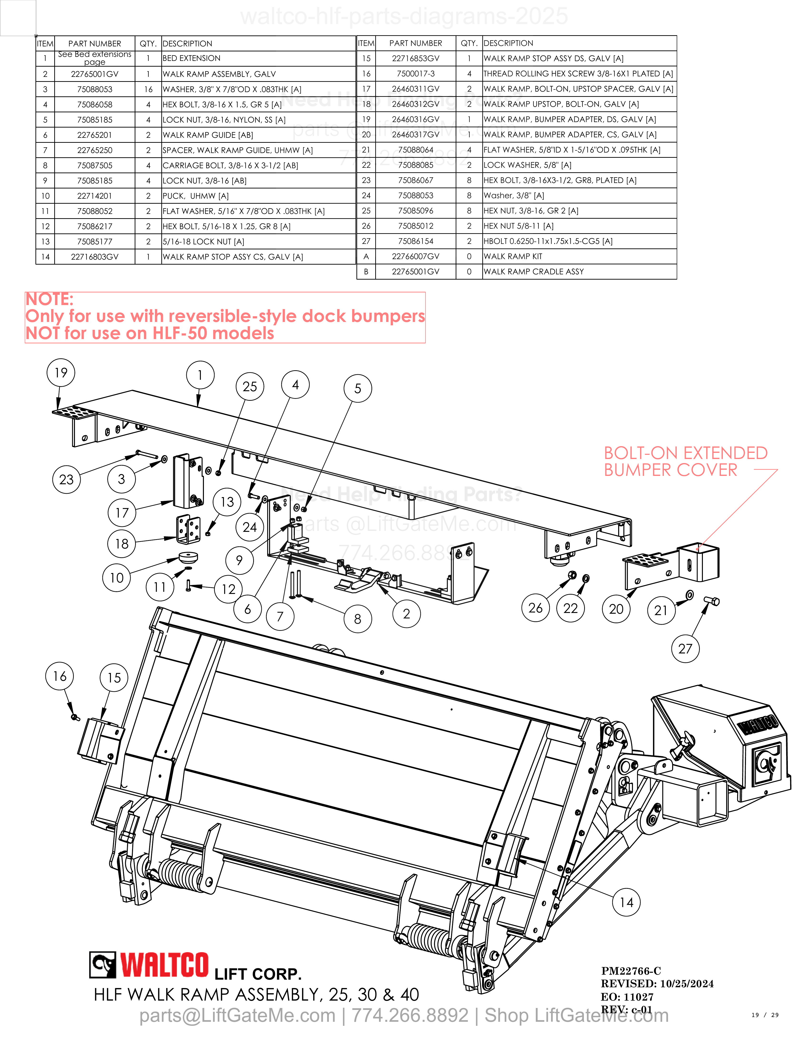 HLF WALK RAMP ASSEMBLY, 25, 30 & 40 diagram