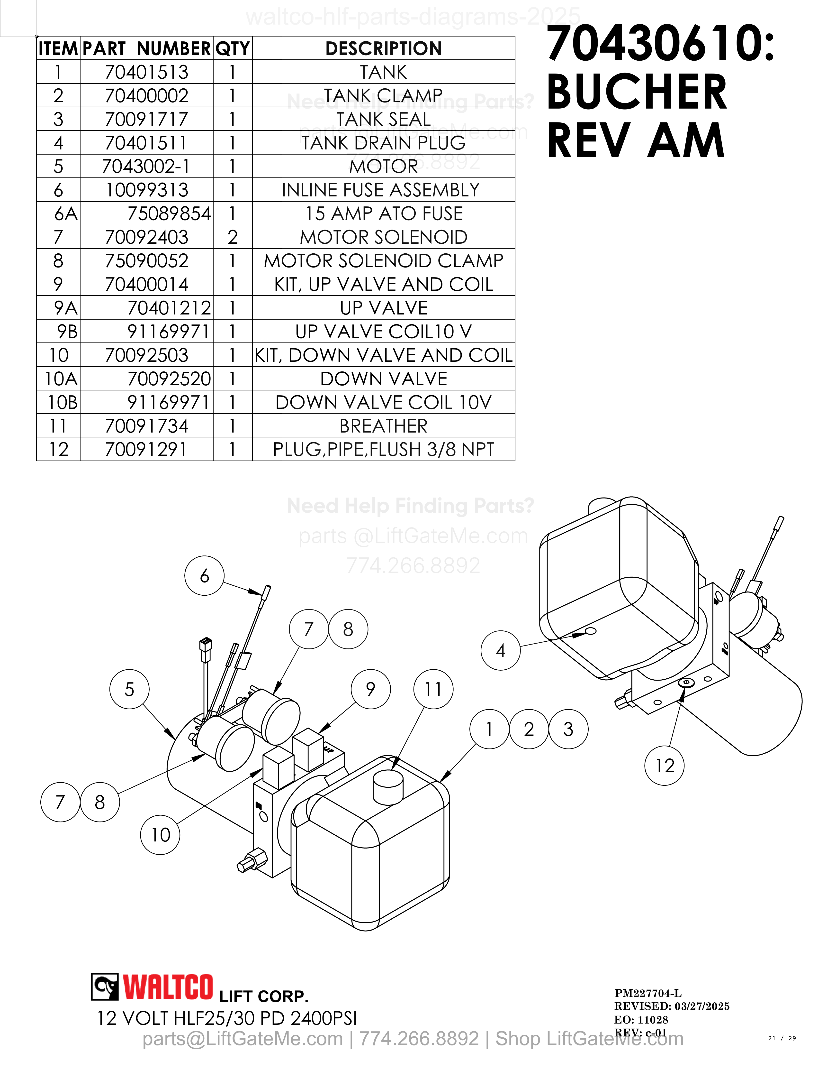 12 VOLT HLF25/30 PD 2400PSI diagram