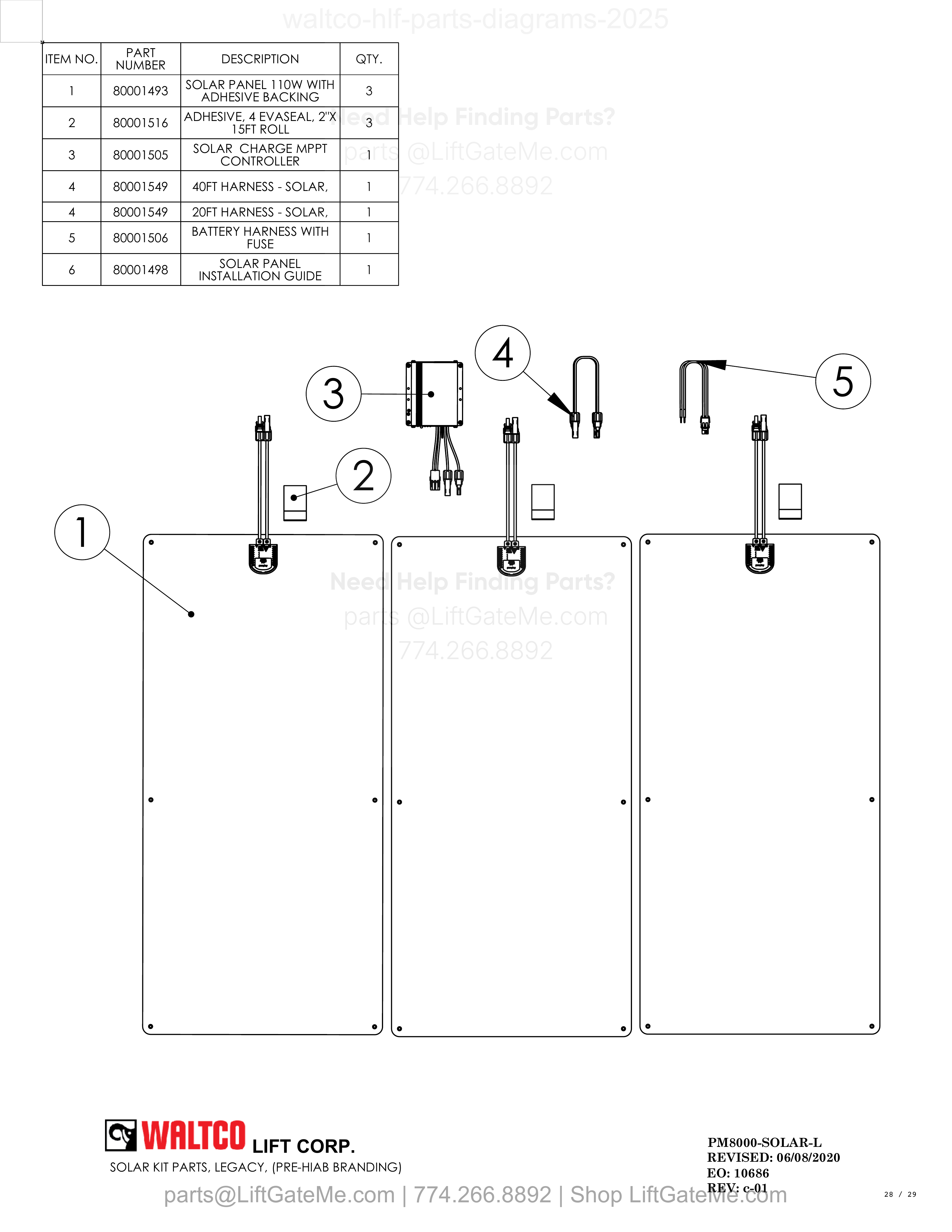 SOLAR KIT PARTS, LEGACY, (PRE-HIAB BRANDING) diagram