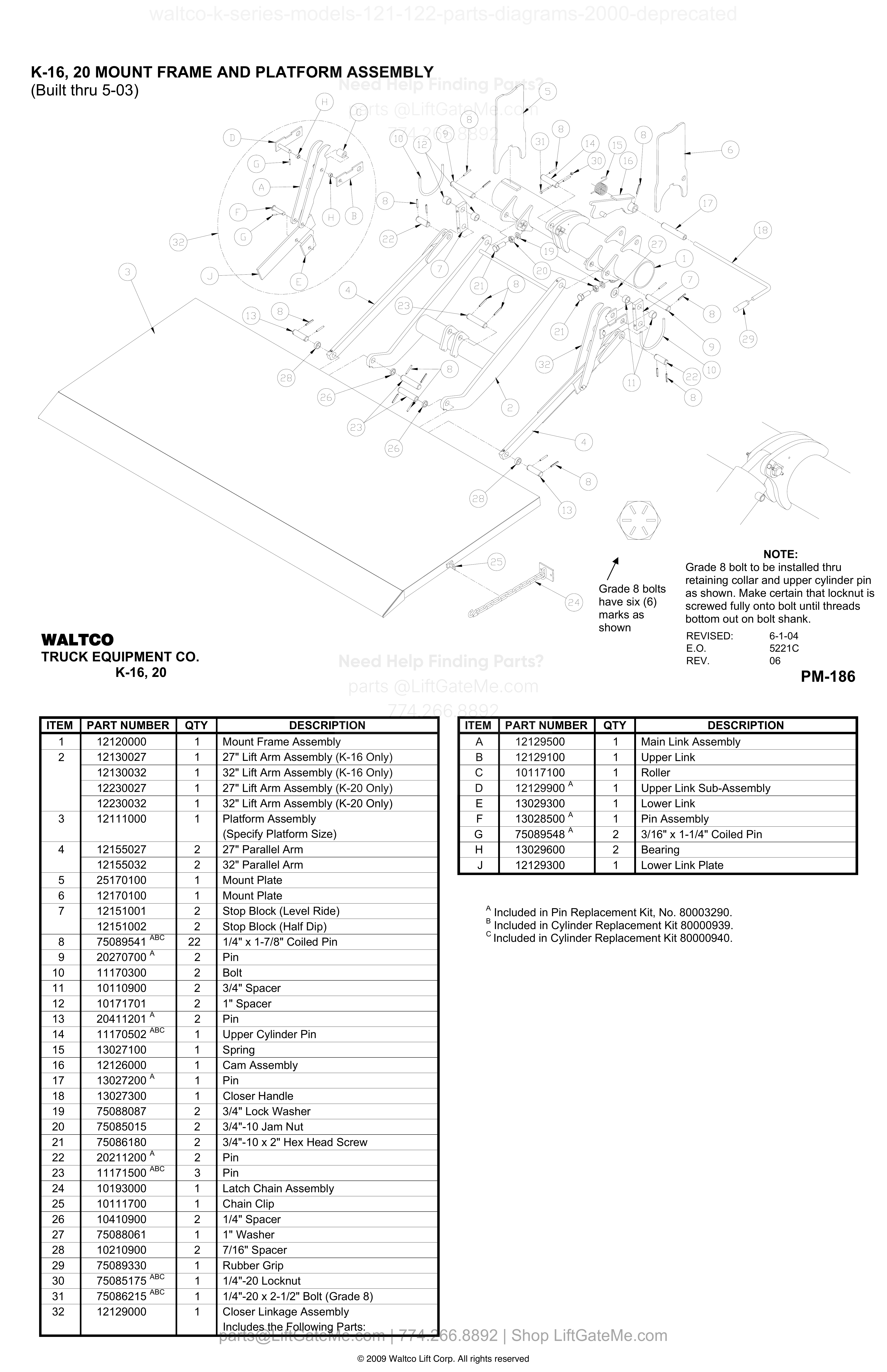 K-16, 20 MOUNT FRAME AND PLATFORM ASSEMBLY (Built thru 5-03) diagram