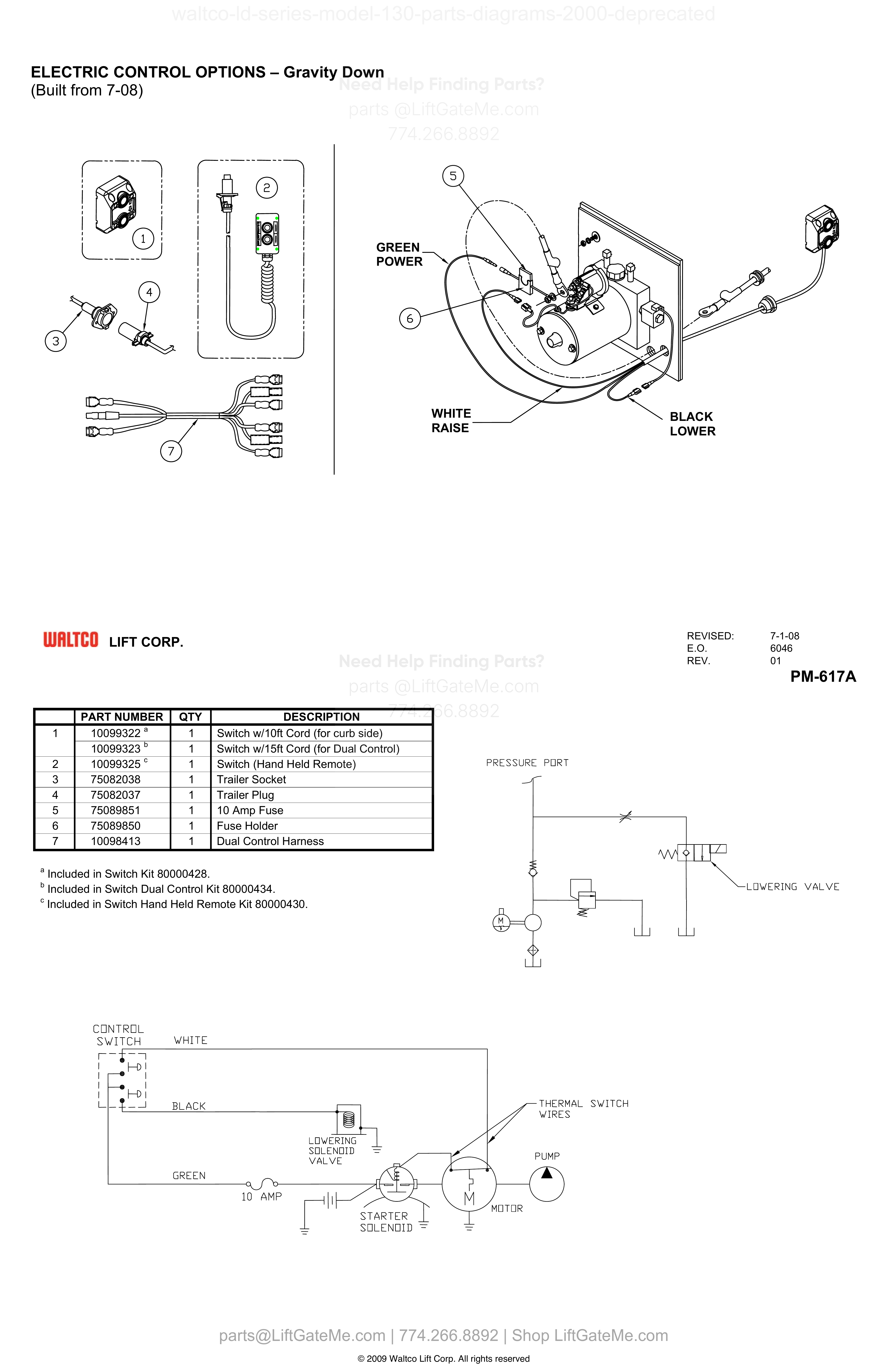 ELECTRIC CONTROL OPTIONS – Gravity Down (Built from 7-08) diagram