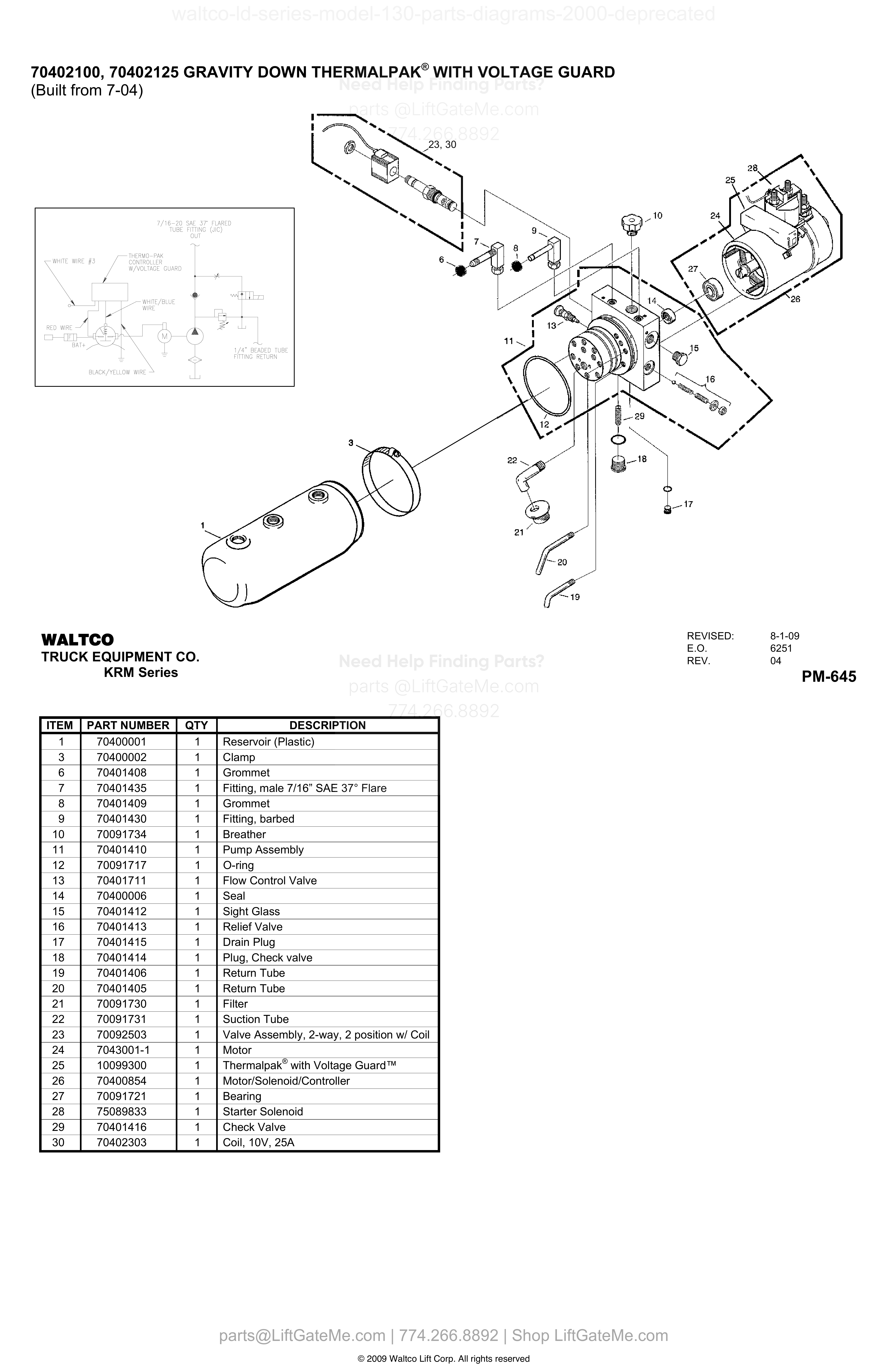 70402100, 70402125 GRAVITY DOWN THERMALPAK® WITH VOLTAGE GUARD (Built from 7-04) diagram