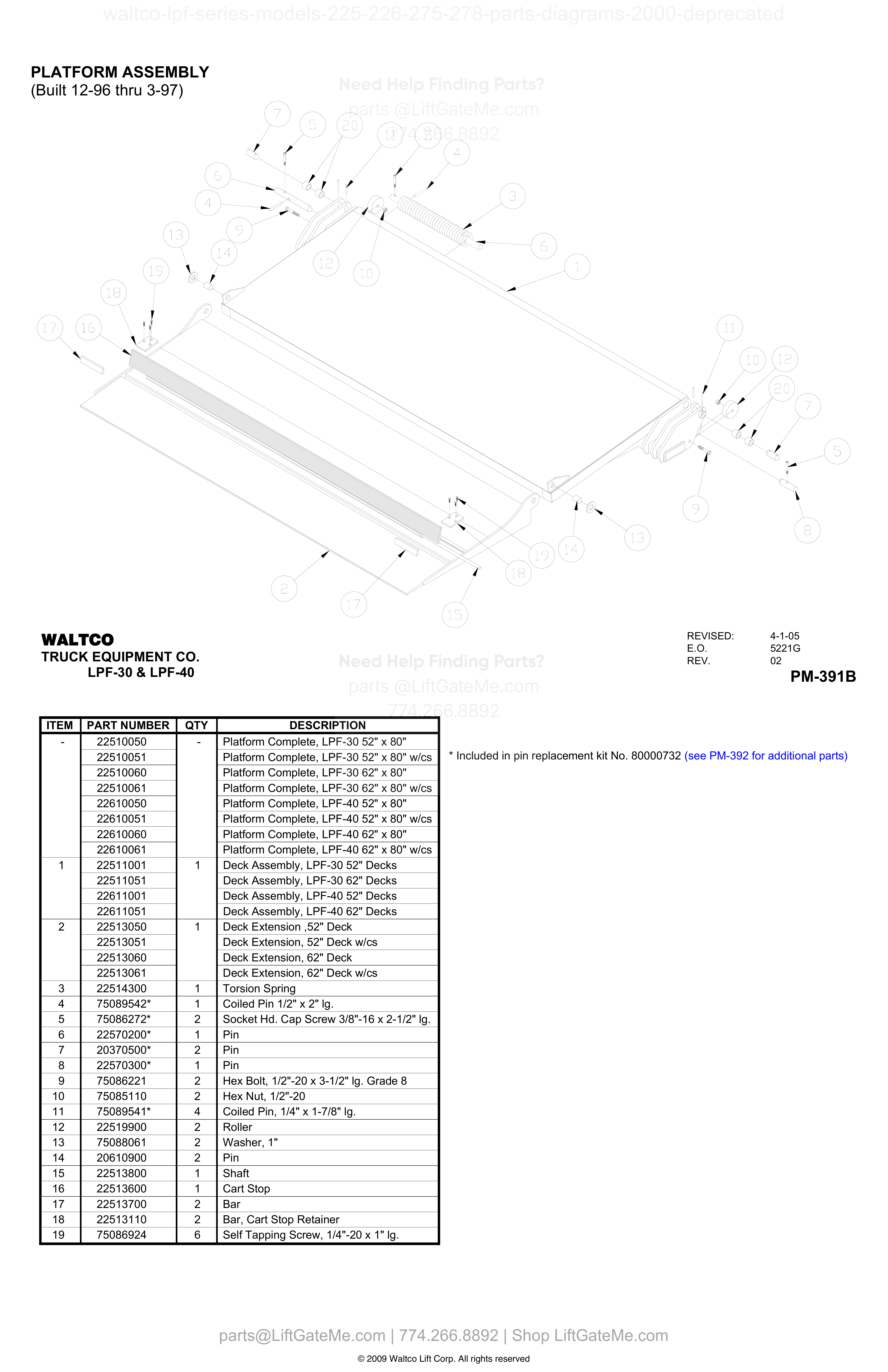 PLATFORM ASSEMBLY (Built 12-96 thru 3-97) diagram