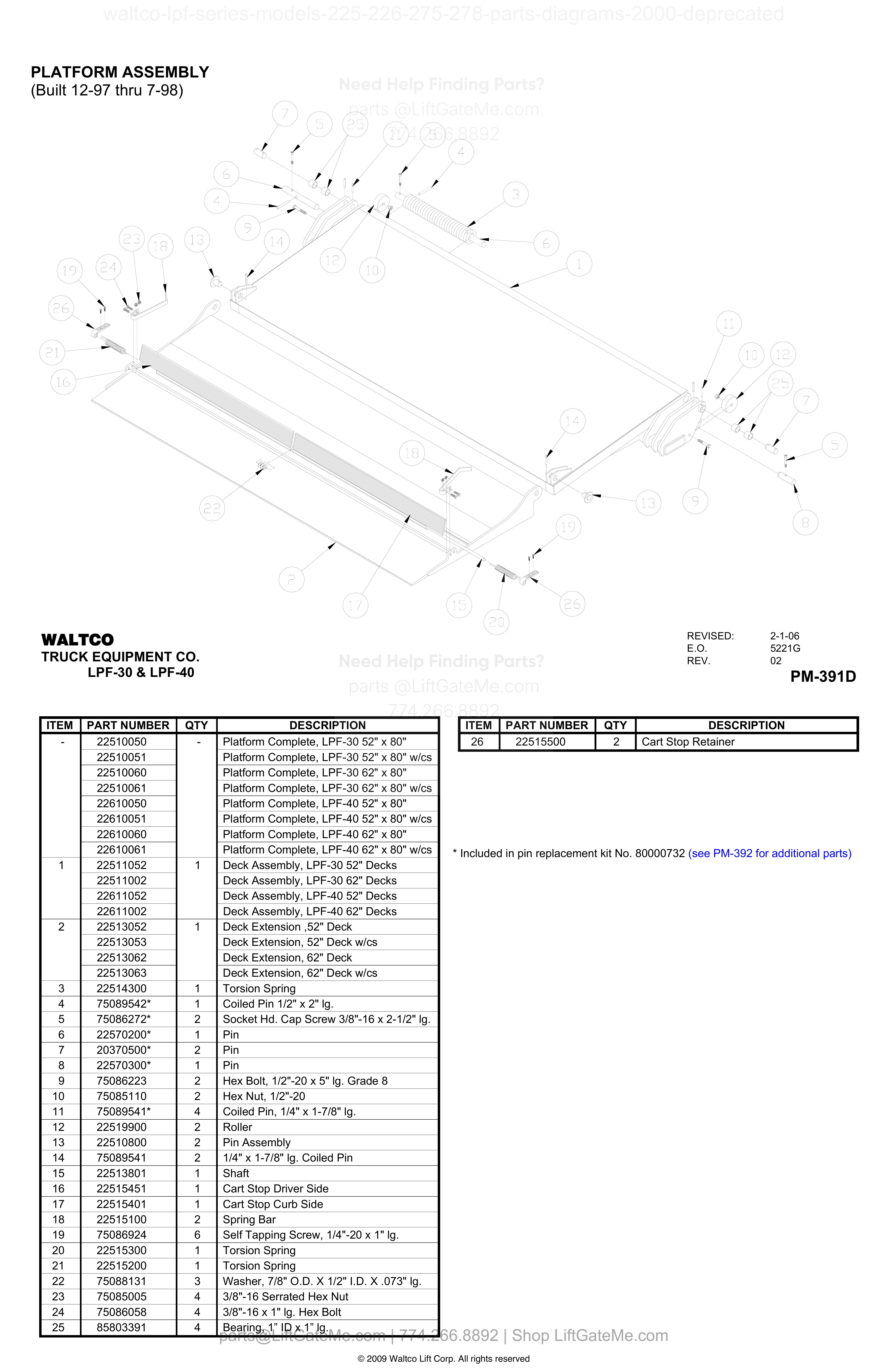 PLATFORM ASSEMBLY (Built 12-97 thru 7-98) diagram