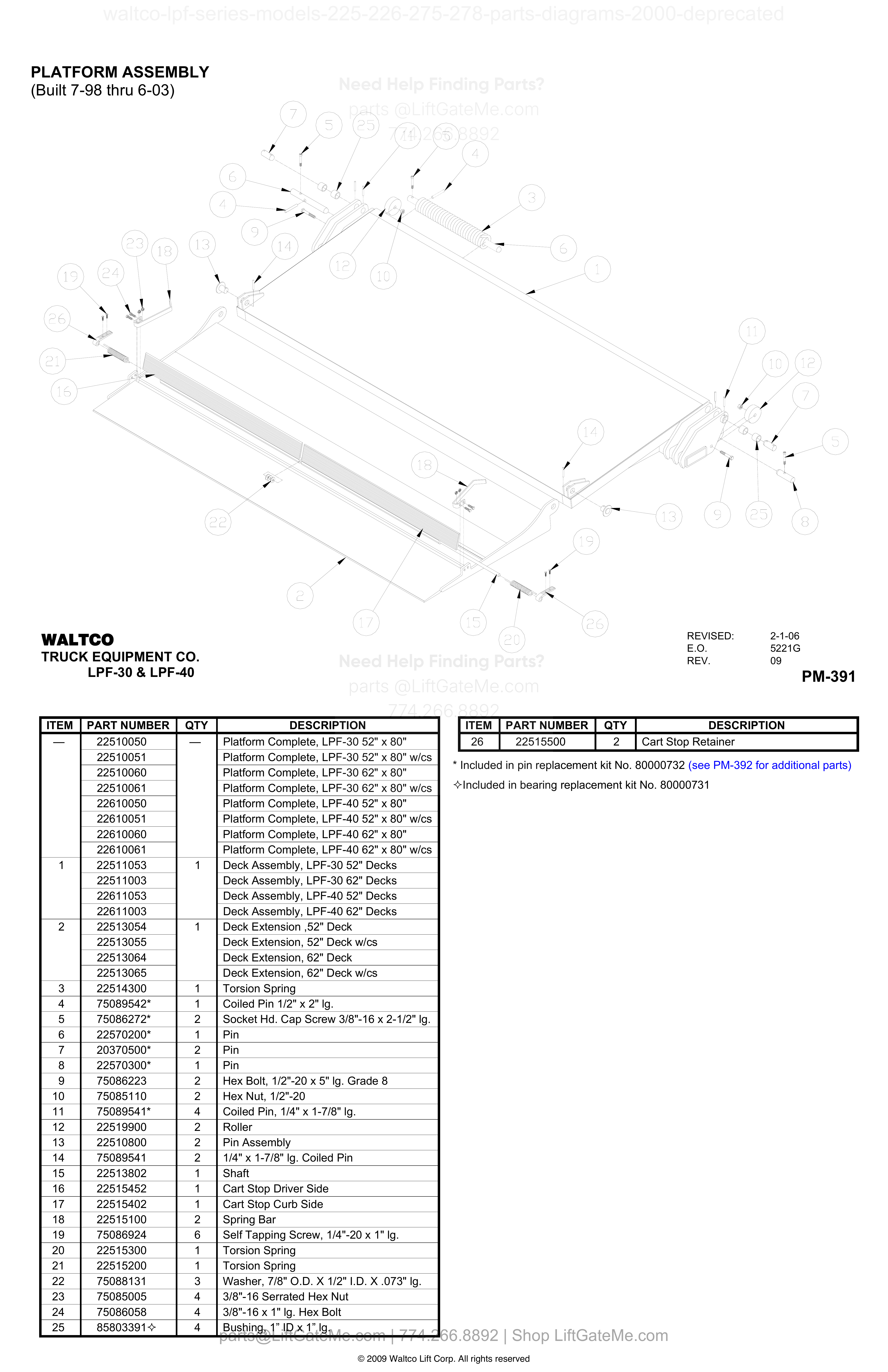 PLATFORM ASSEMBLY (Built 7-98 thru 6-03) diagram