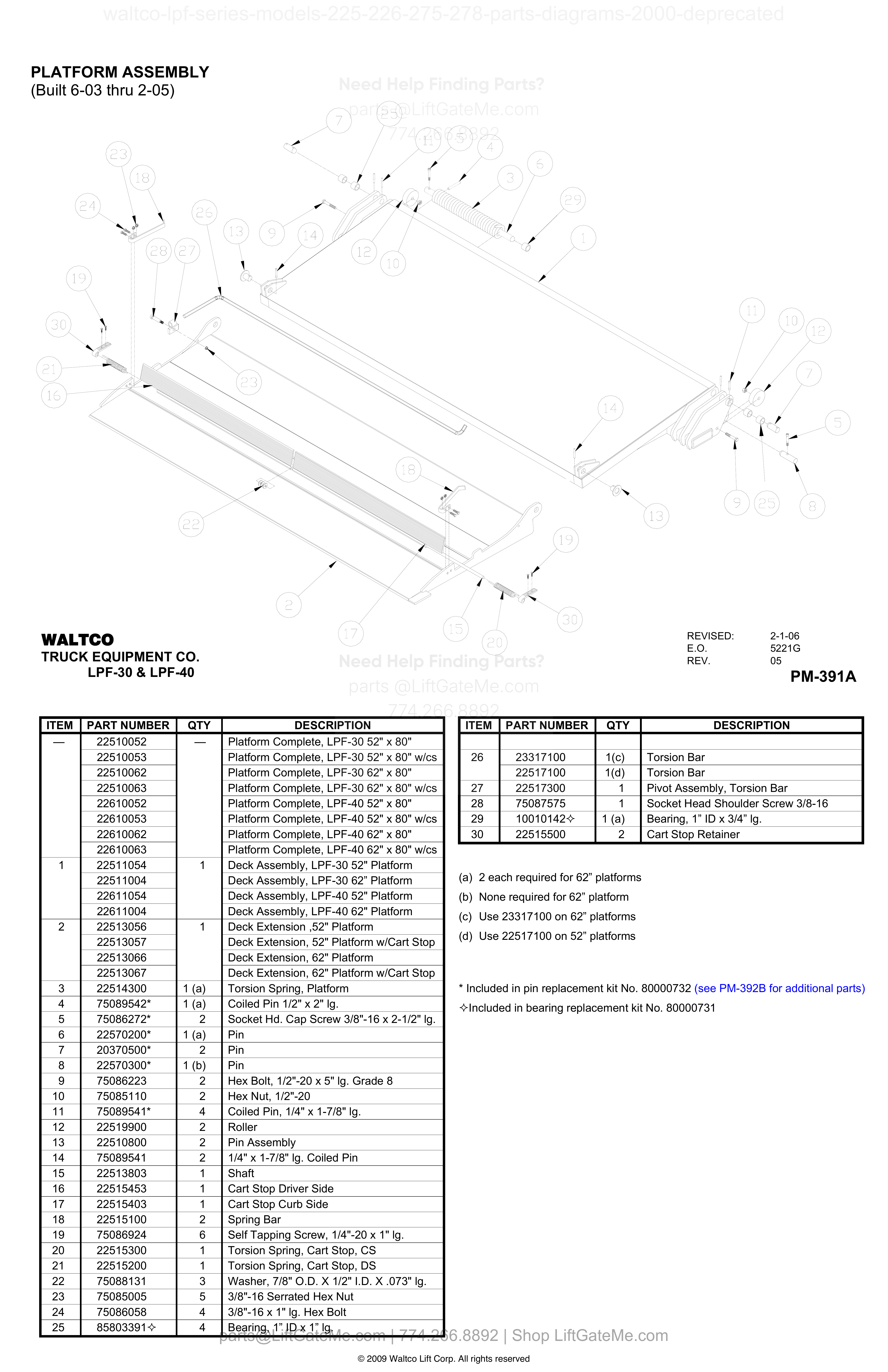 PLATFORM ASSEMBLY (Built 6-03 thru 2-05) diagram