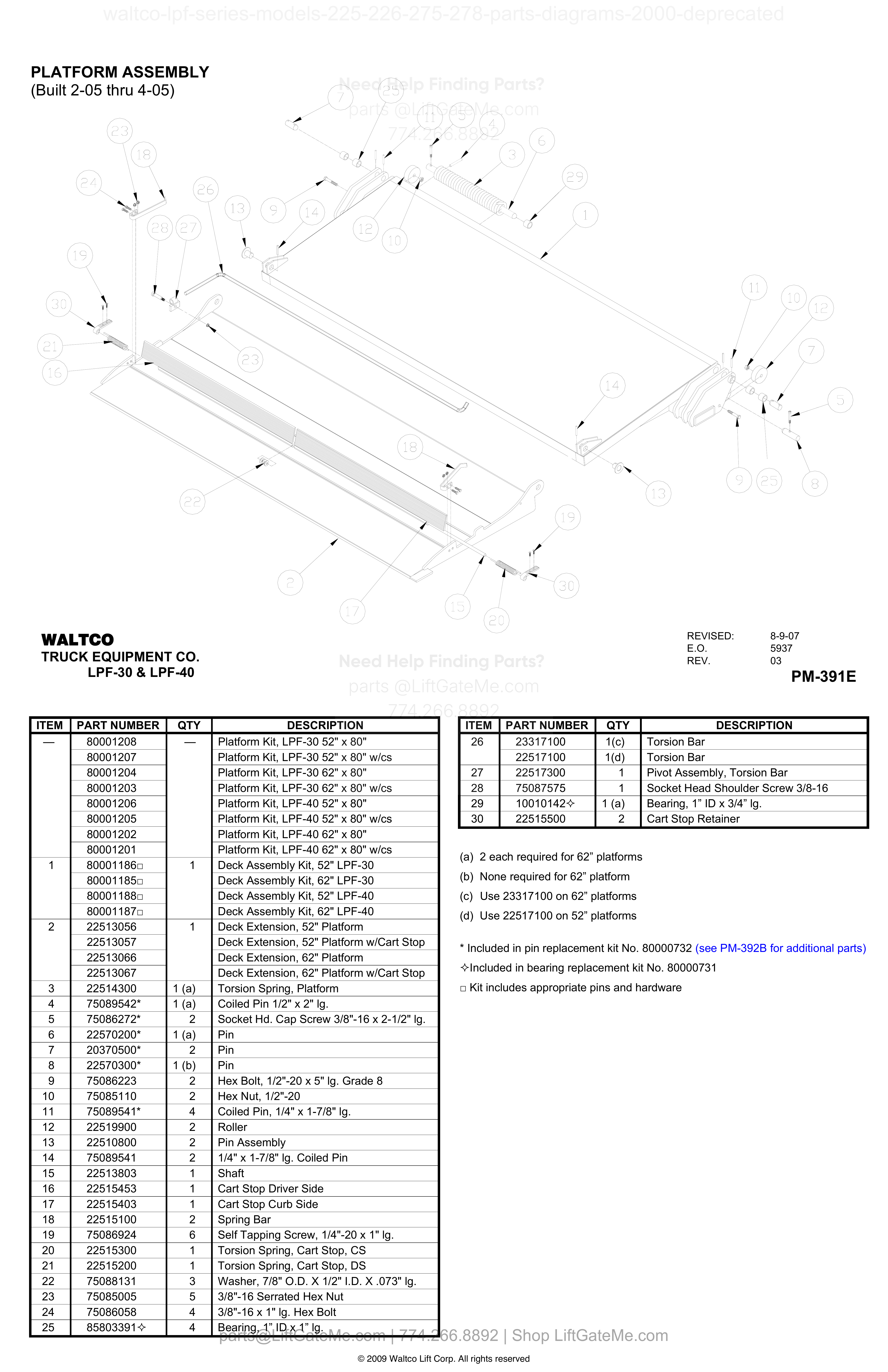 PLATFORM ASSEMBLY (Built 2-05 thru 4-05) diagram