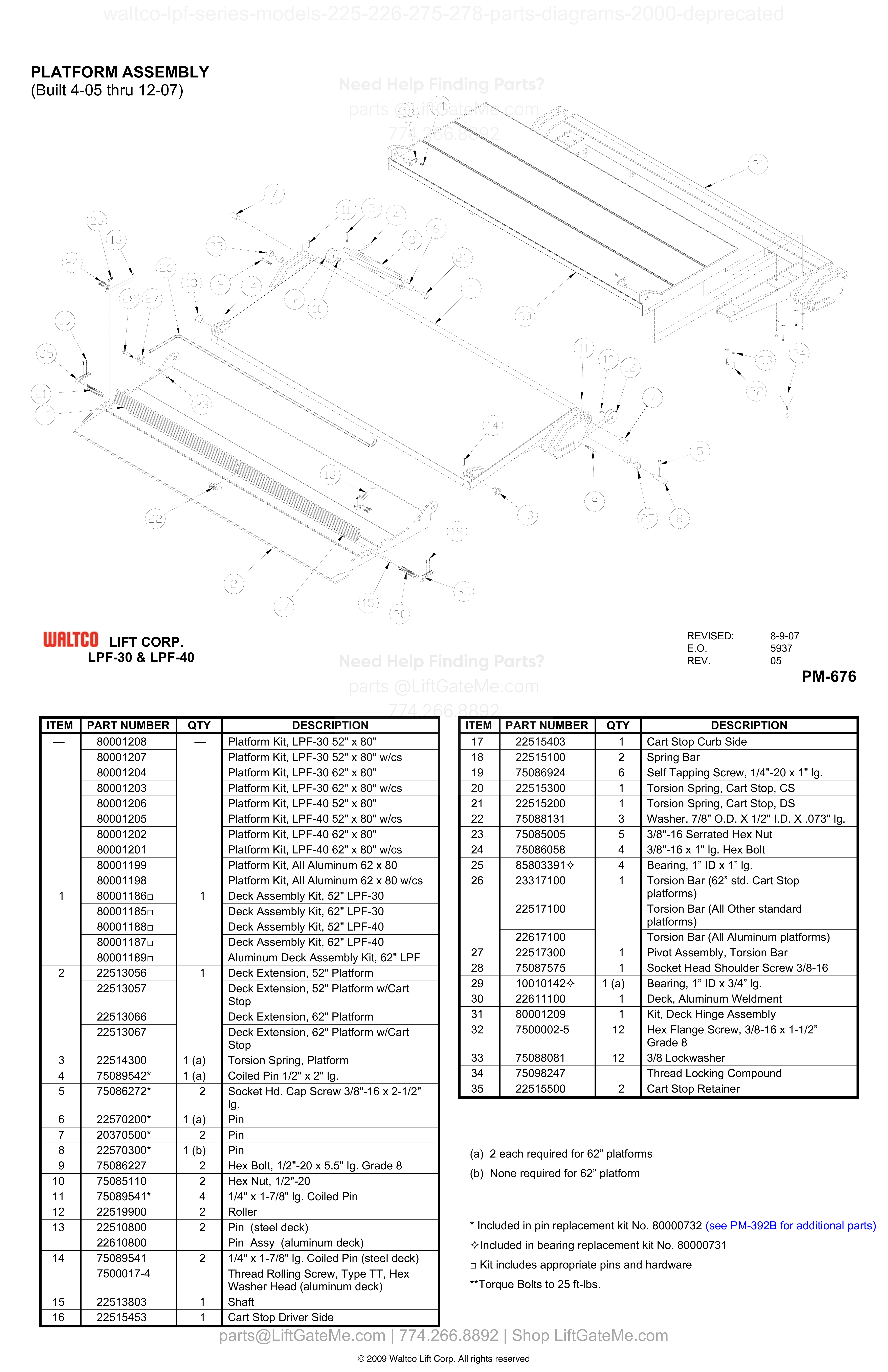 PLATFORM ASSEMBLY (Built 4-05 thru 12-07) diagram