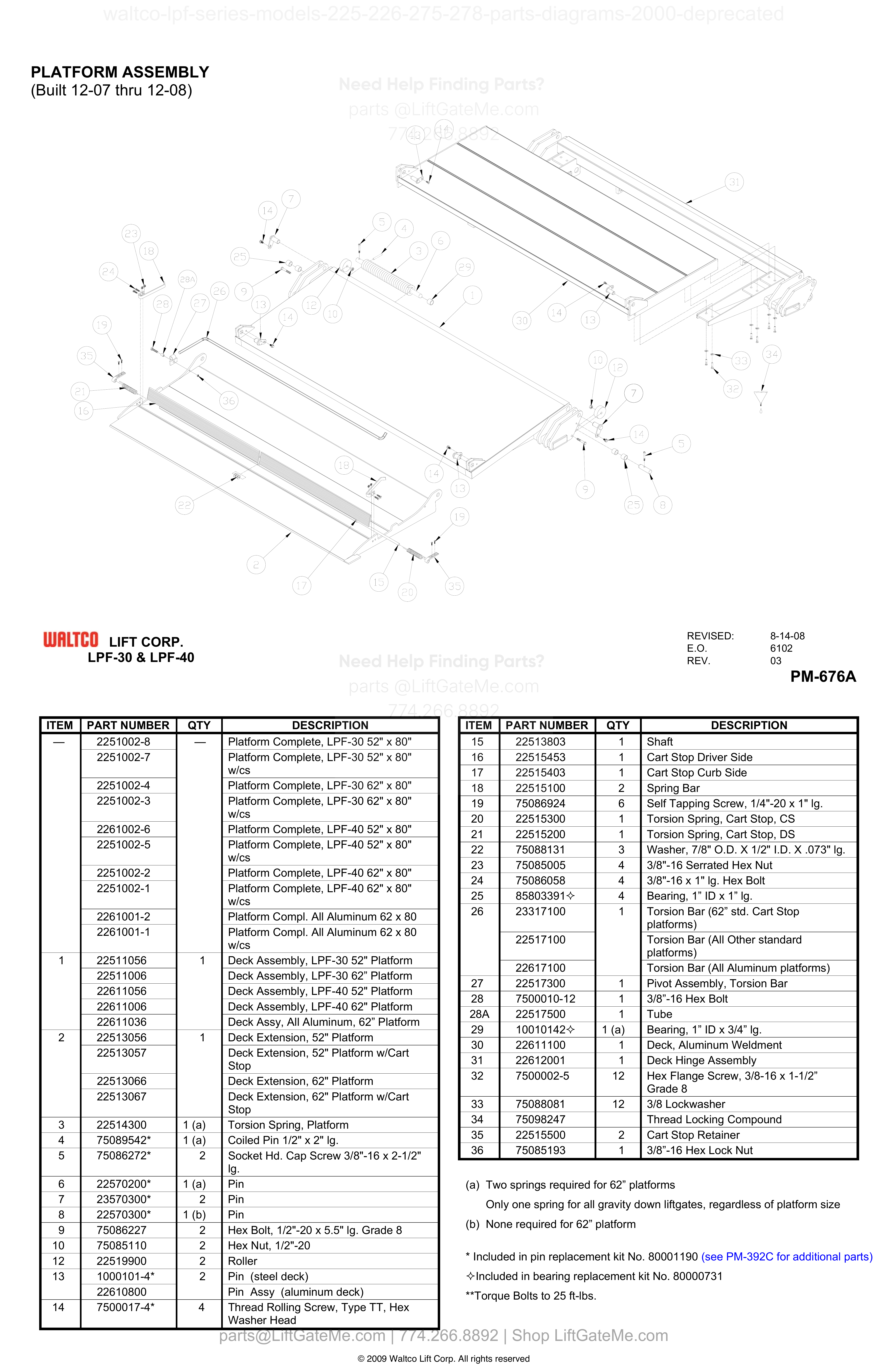 PLATFORM ASSEMBLY (Built 12-07 thru 12-08) diagram
