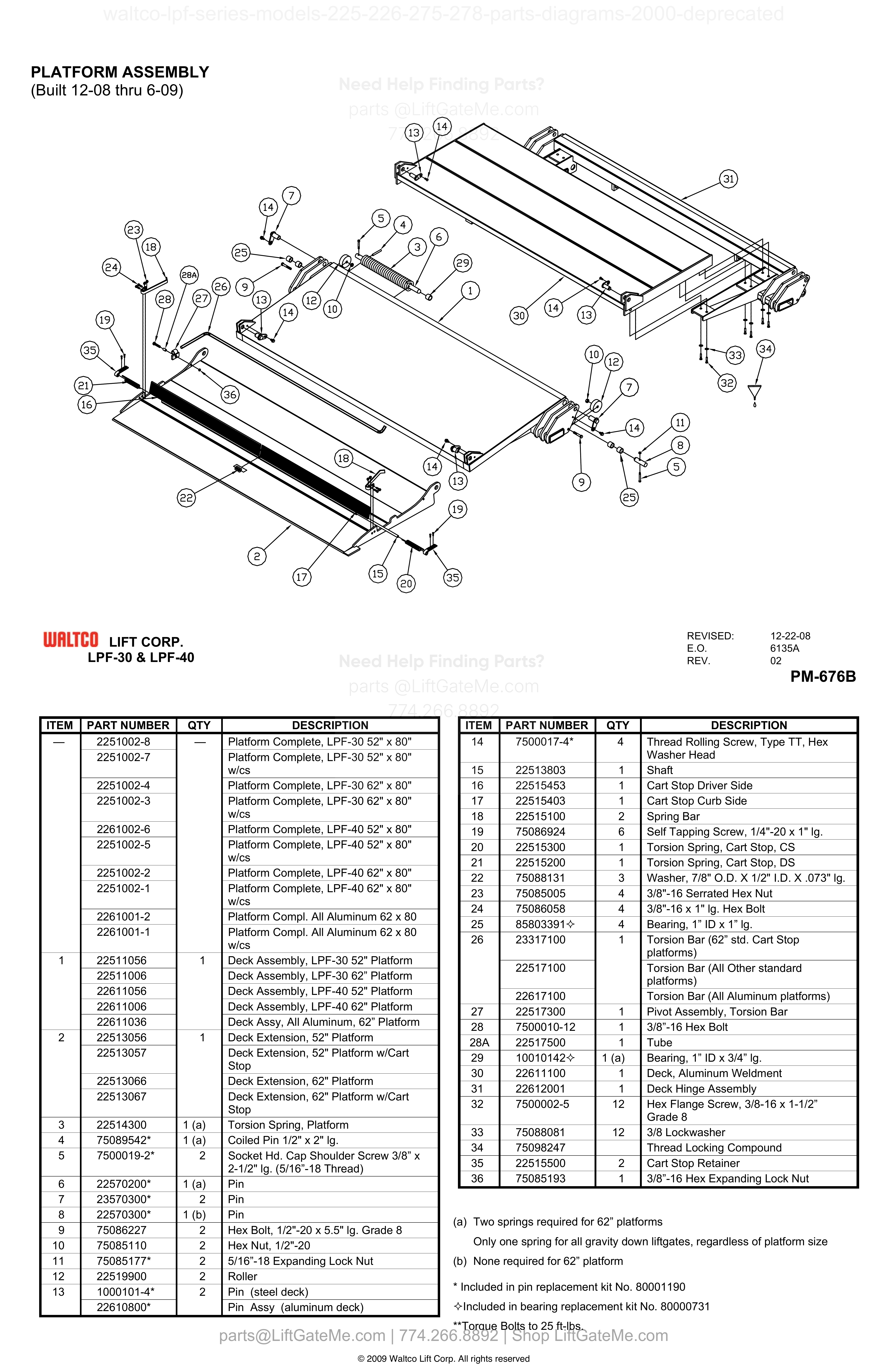 PLATFORM ASSEMBLY (Built 12-08 thru 6-09) diagram