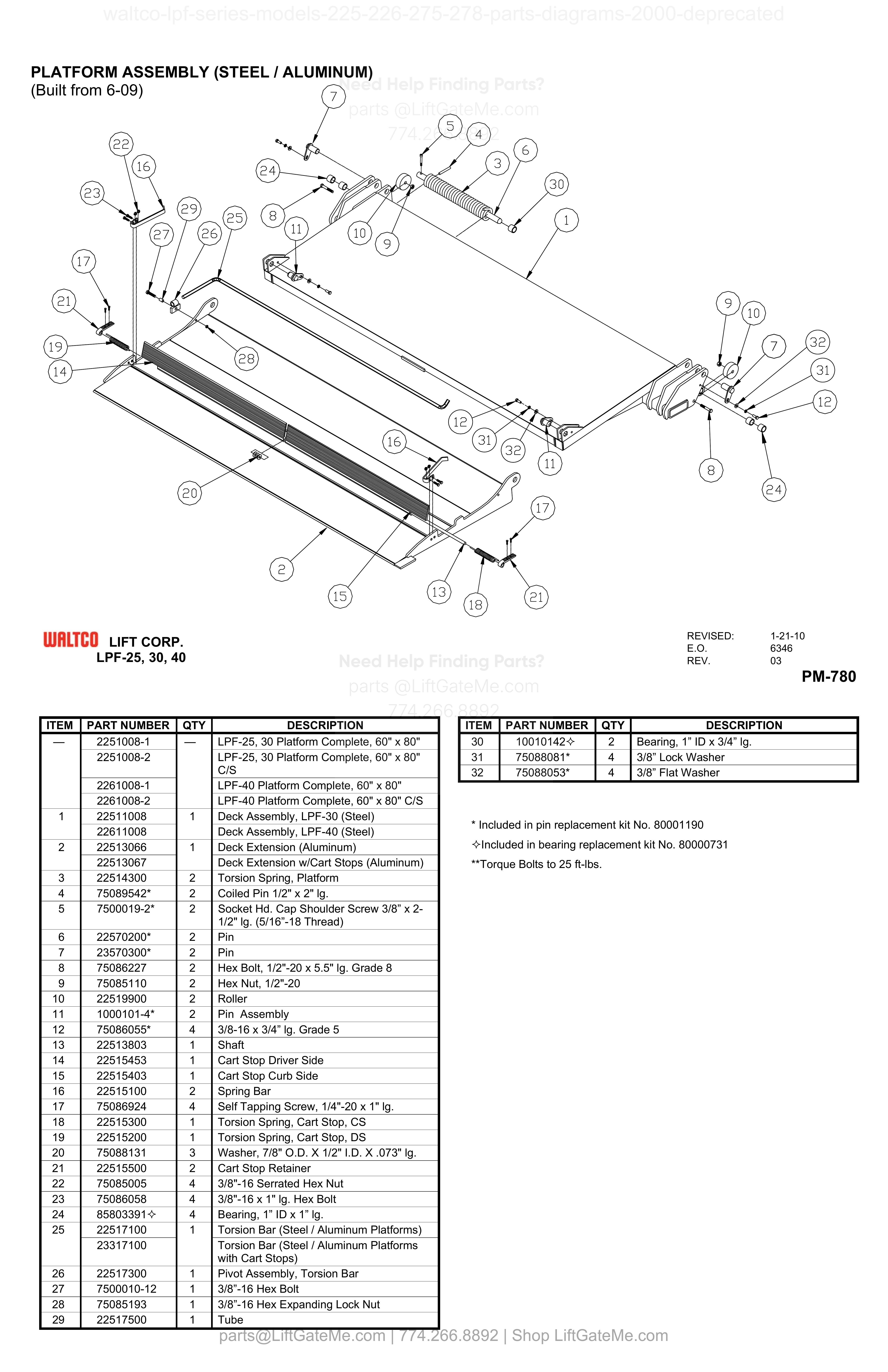 PLATFORM ASSEMBLY (STEEL / ALUMINUM) diagram