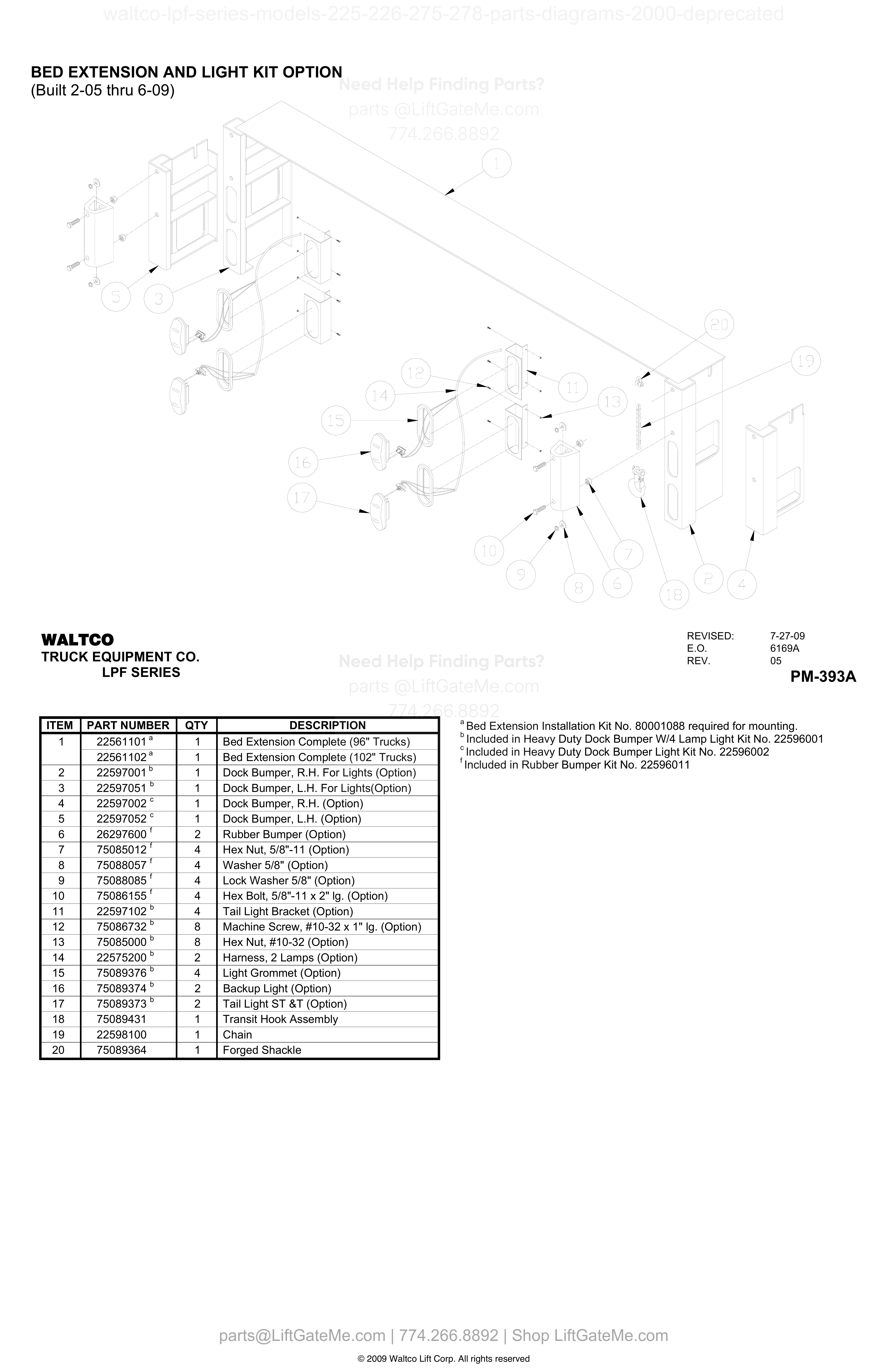 BED EXTENSION AND LIGHT KIT OPTION (Built 2-05 thru 6-09) diagram