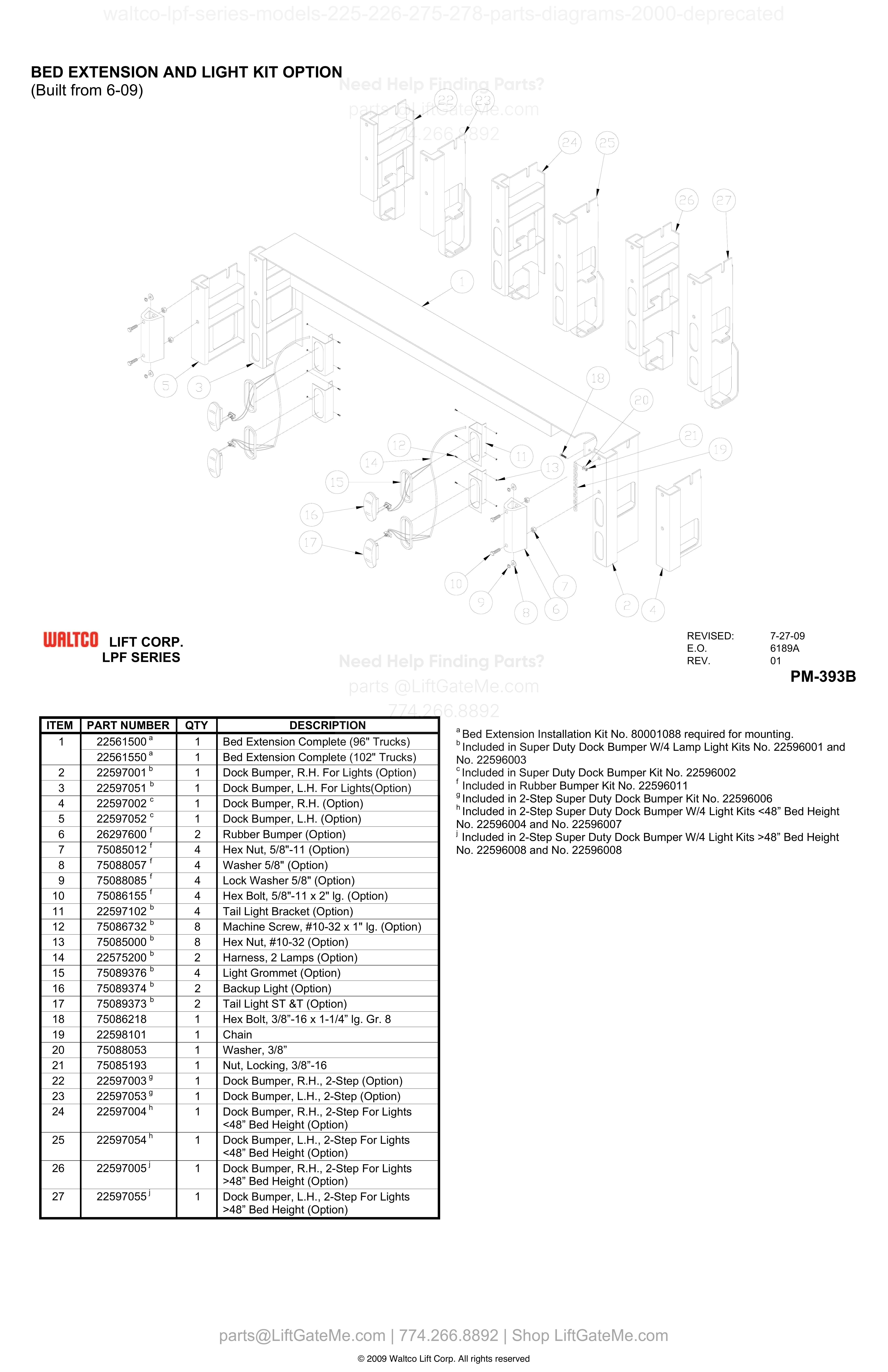 BED EXTENSION AND LIGHT KIT OPTION (Built from 6-09) diagram