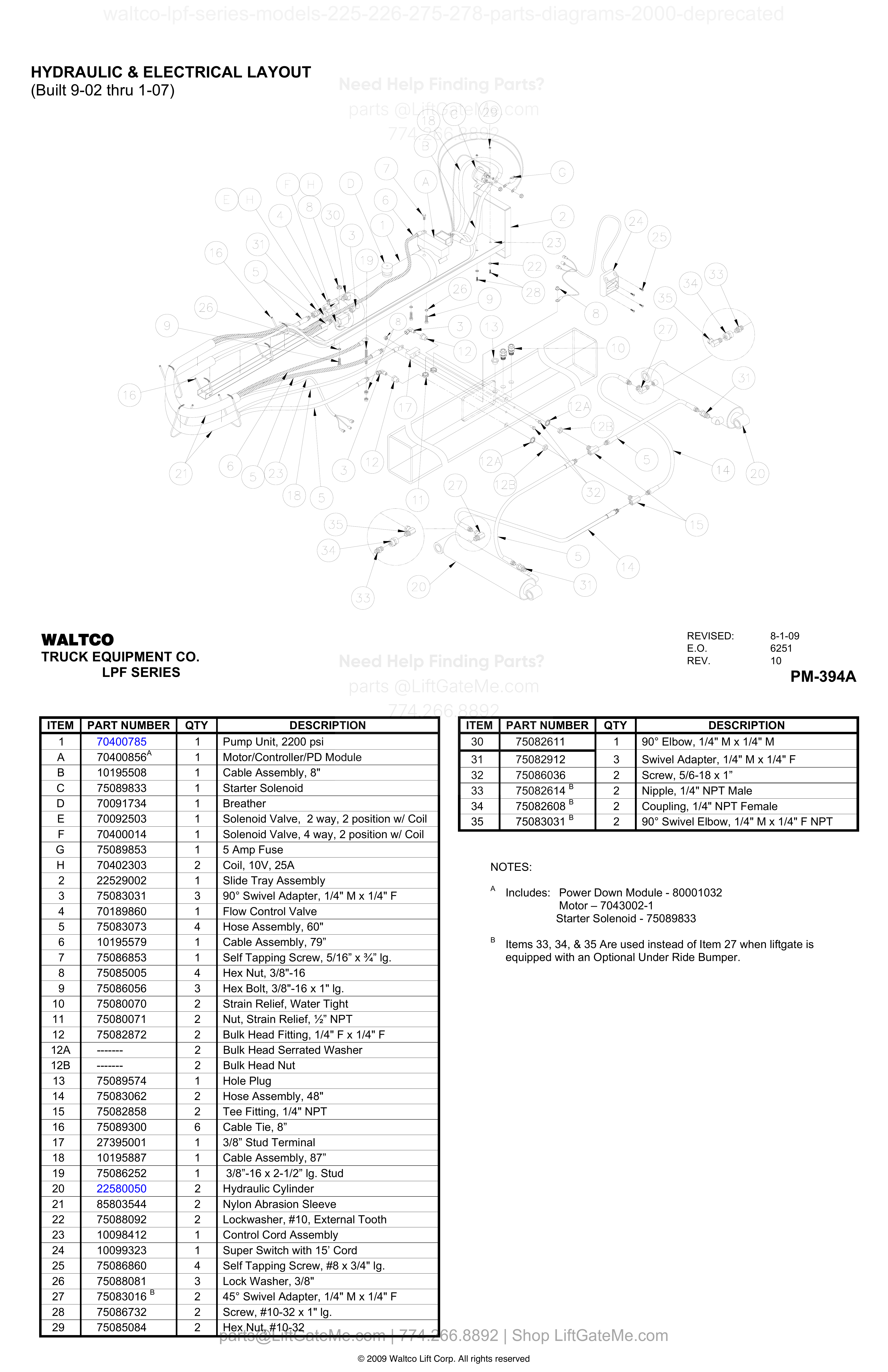 HYDRAULIC & ELECTRICAL LAYOUT (Built 9-02 thru 1-07) diagram