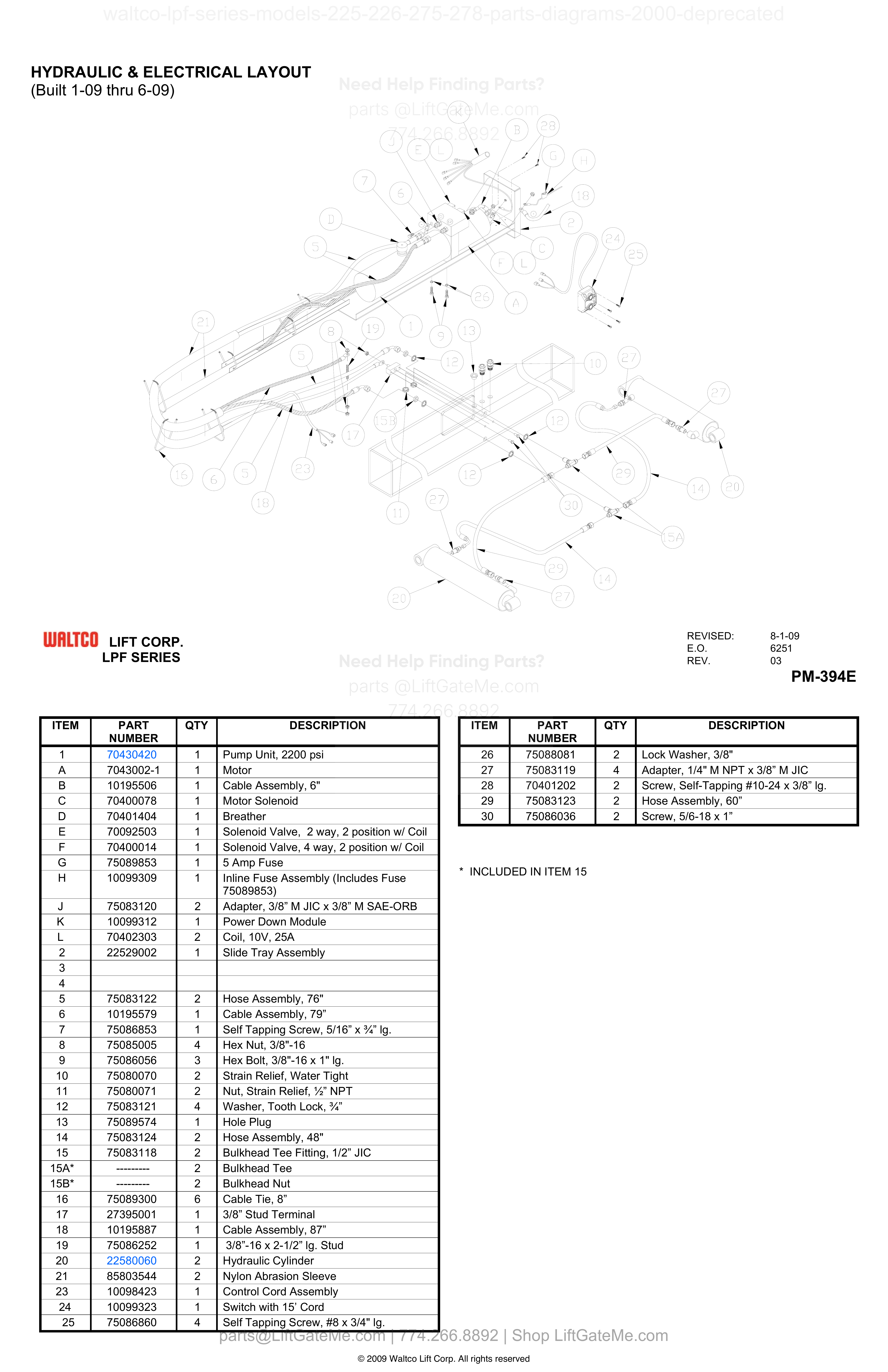 HYDRAULIC & ELECTRICAL LAYOUT (Built 1-09 thru 6-09) diagram