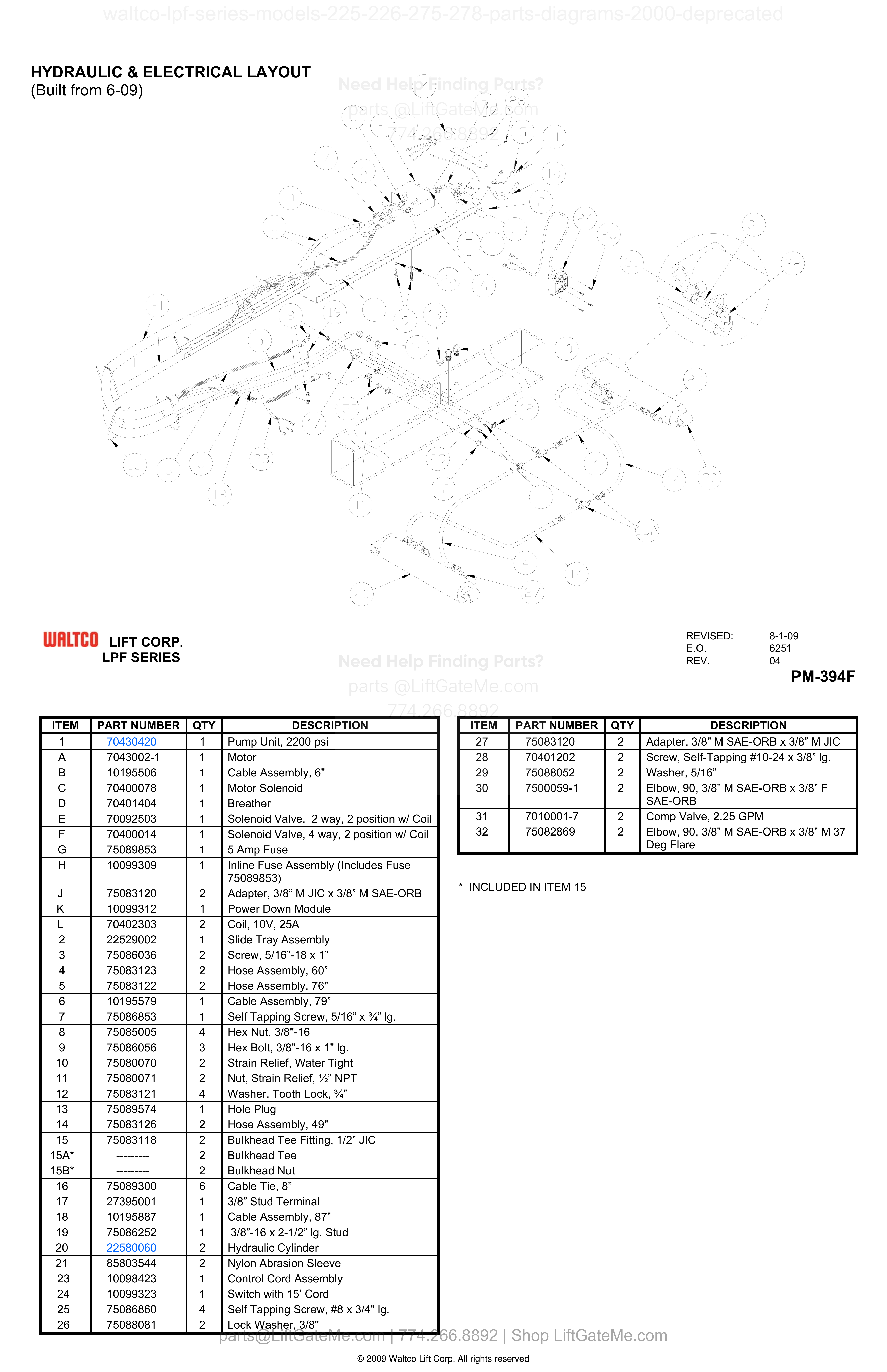 HYDRAULIC & ELECTRICAL LAYOUT (Built from 6-09) diagram