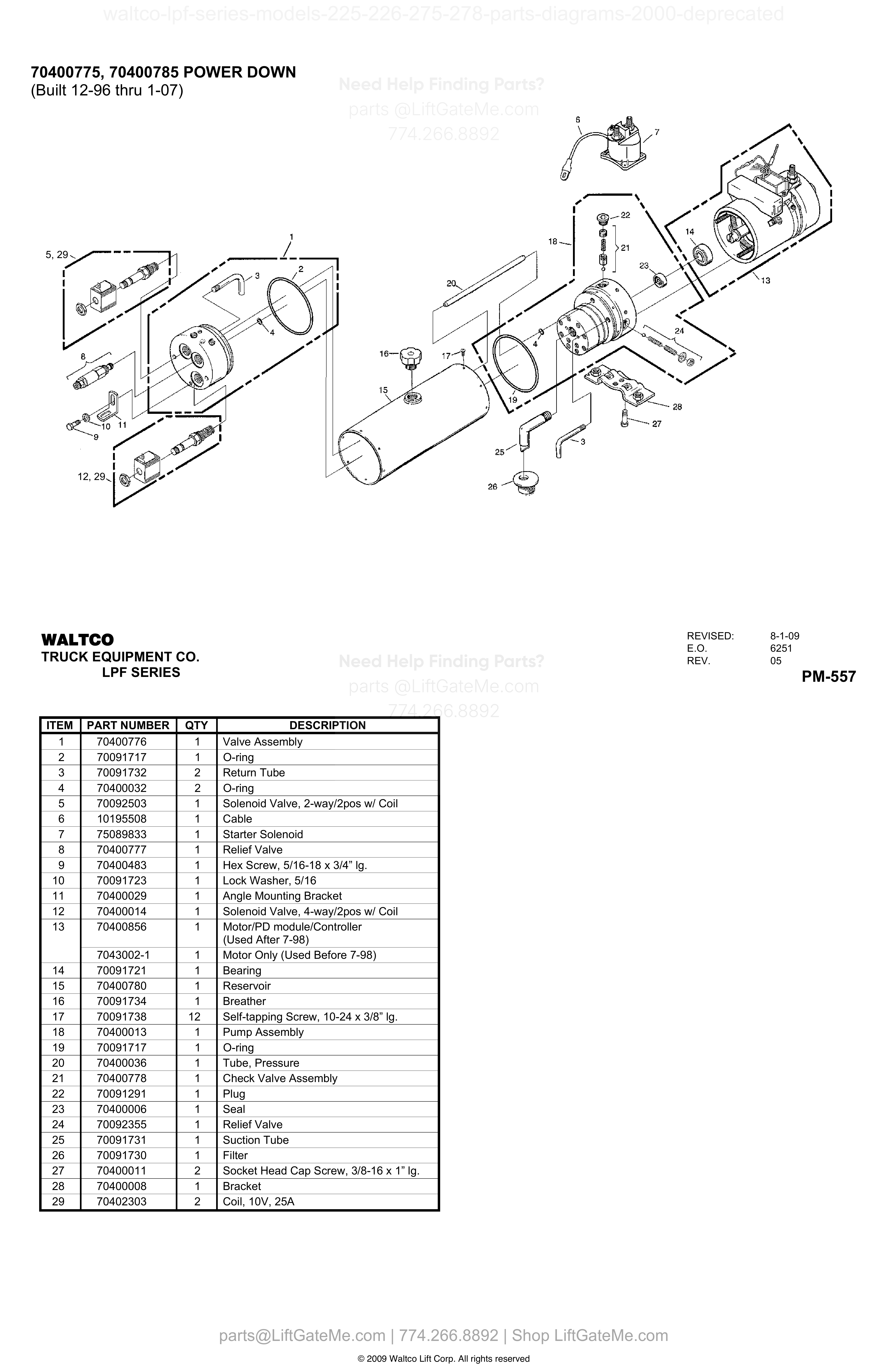 70400775, 70400785 POWER DOWN (Built 12-96 thru 1-07) diagram