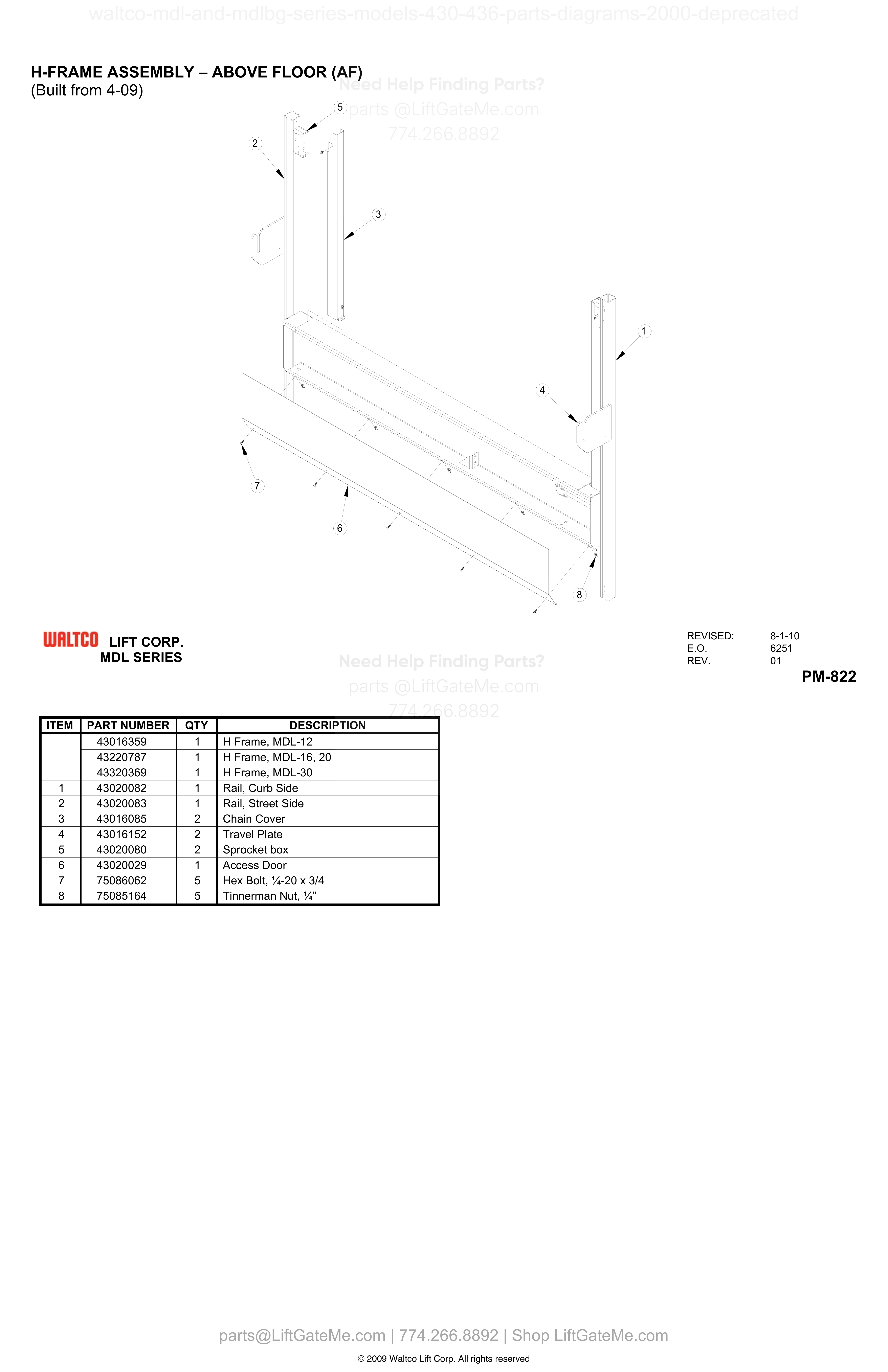 H-FRAME ASSEMBLY – ABOVE FLOOR (AF) diagram