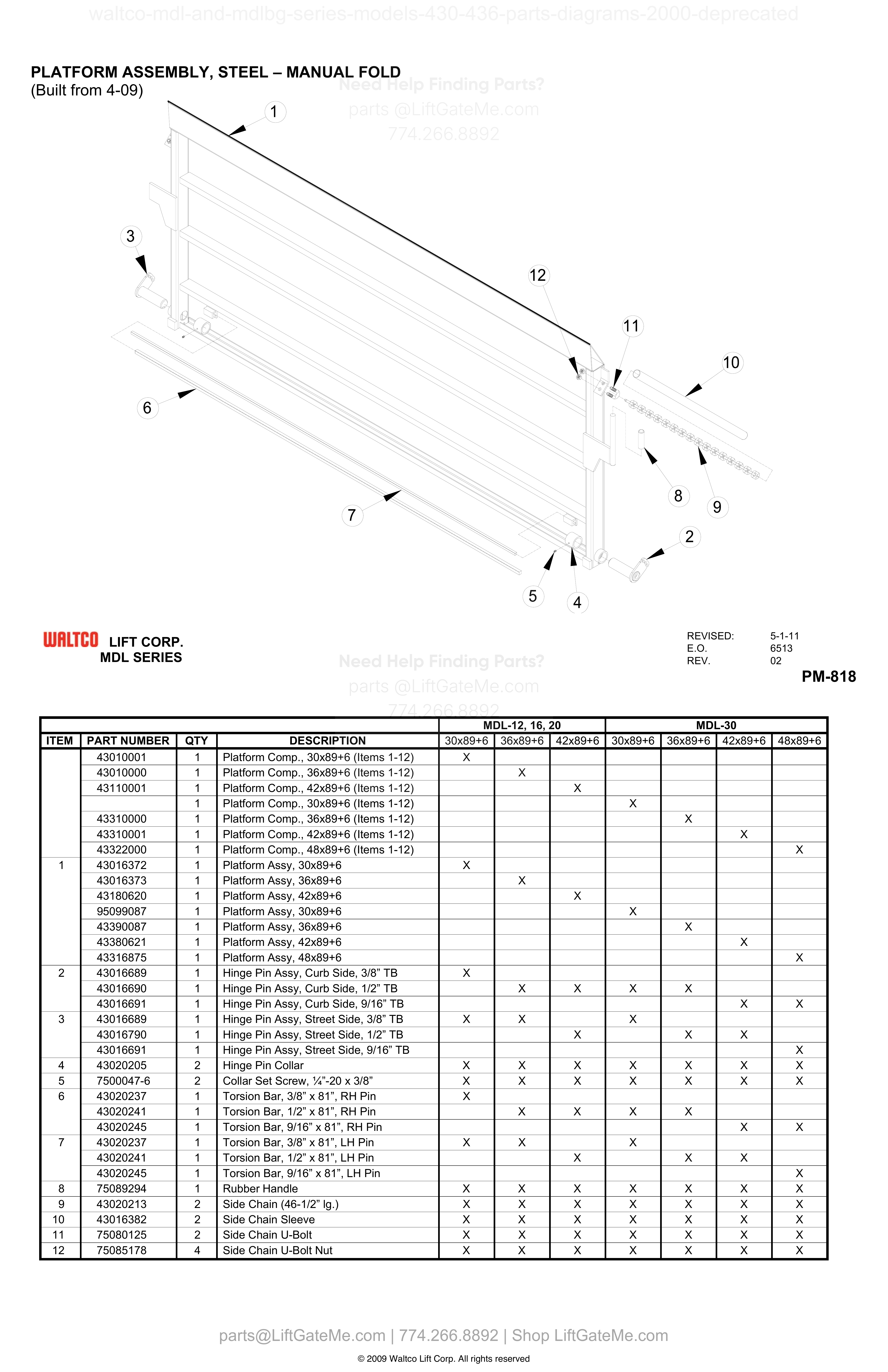 PLATFORM ASSEMBLY, STEEL – MANUAL FOLD diagram