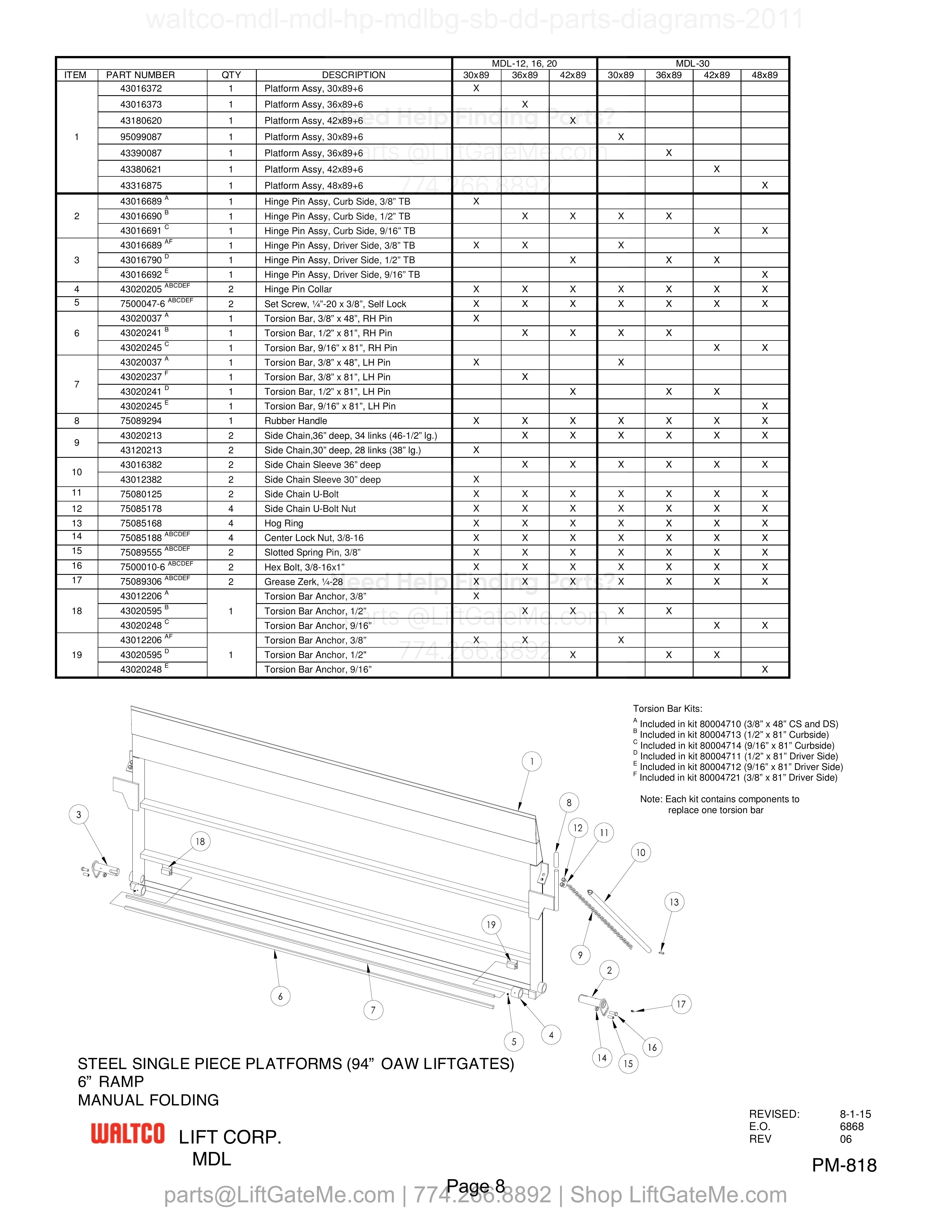 STEEL SINGLE PIECE PLATFORMS (94” OAW LIFTGATES) diagram