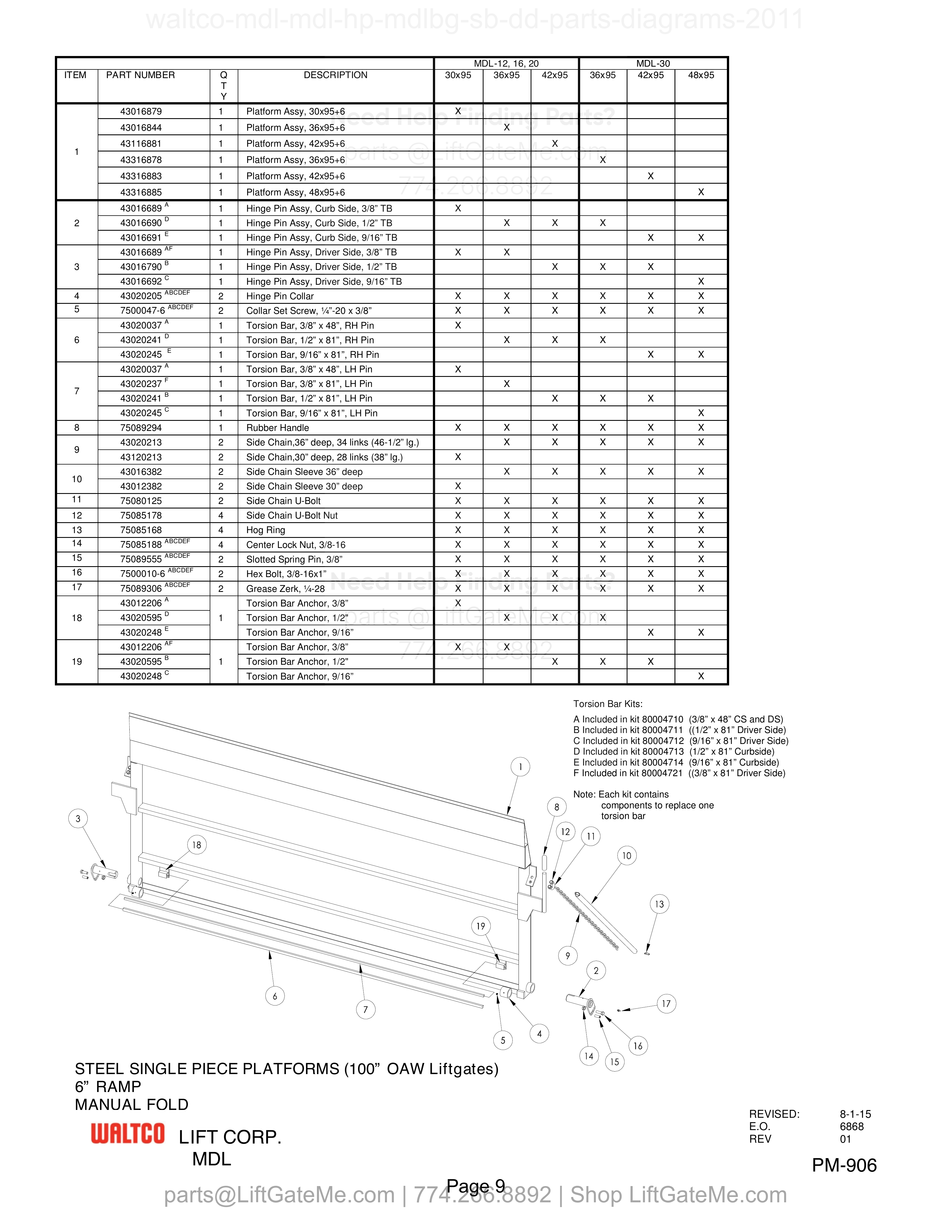 STEEL SINGLE PIECE PLATFORMS (100” OAW Liftgates) diagram