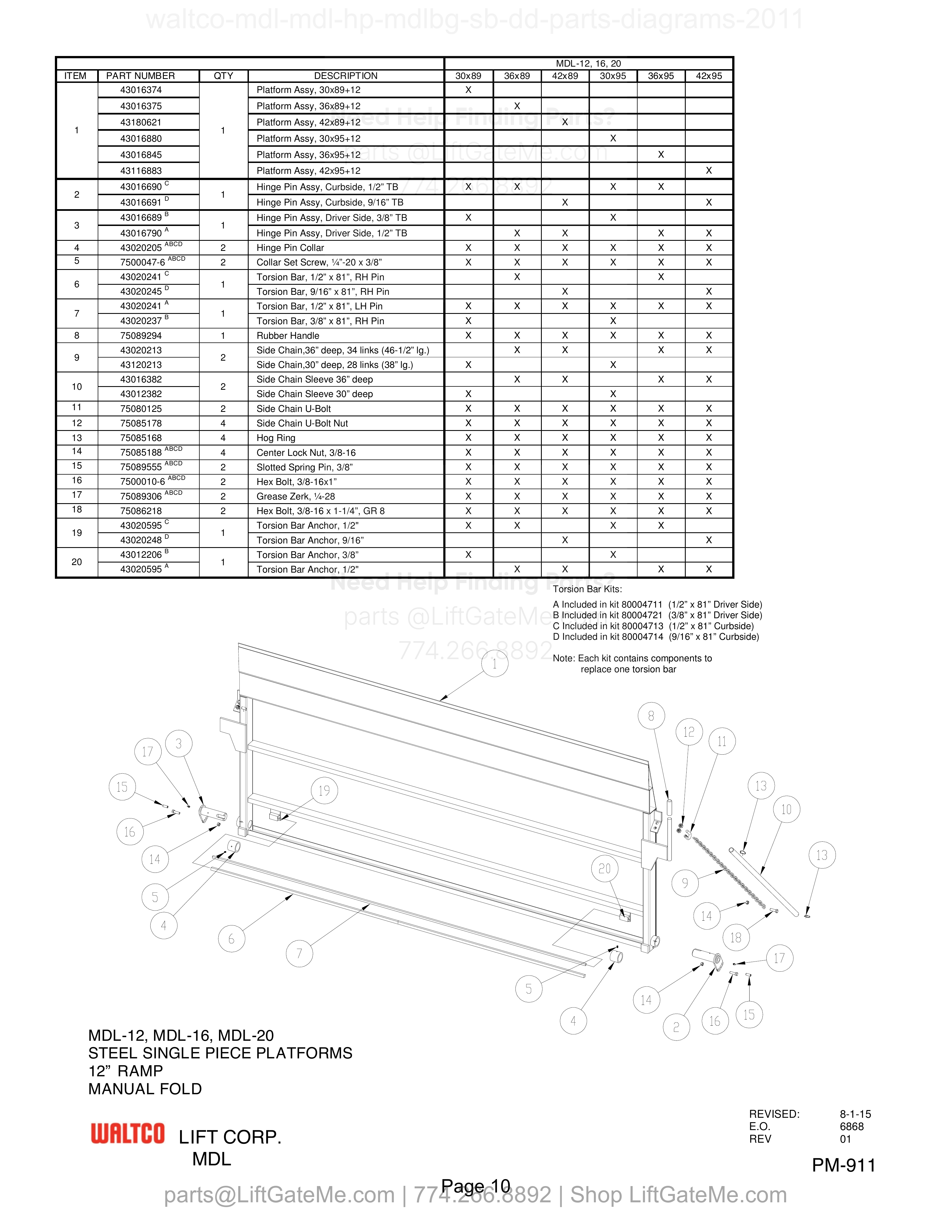 MDL-12, MDL-16, MDL-20 STEEL SINGLE PIECE PLATFORMS 12” RAMP MANUAL FOLD diagram