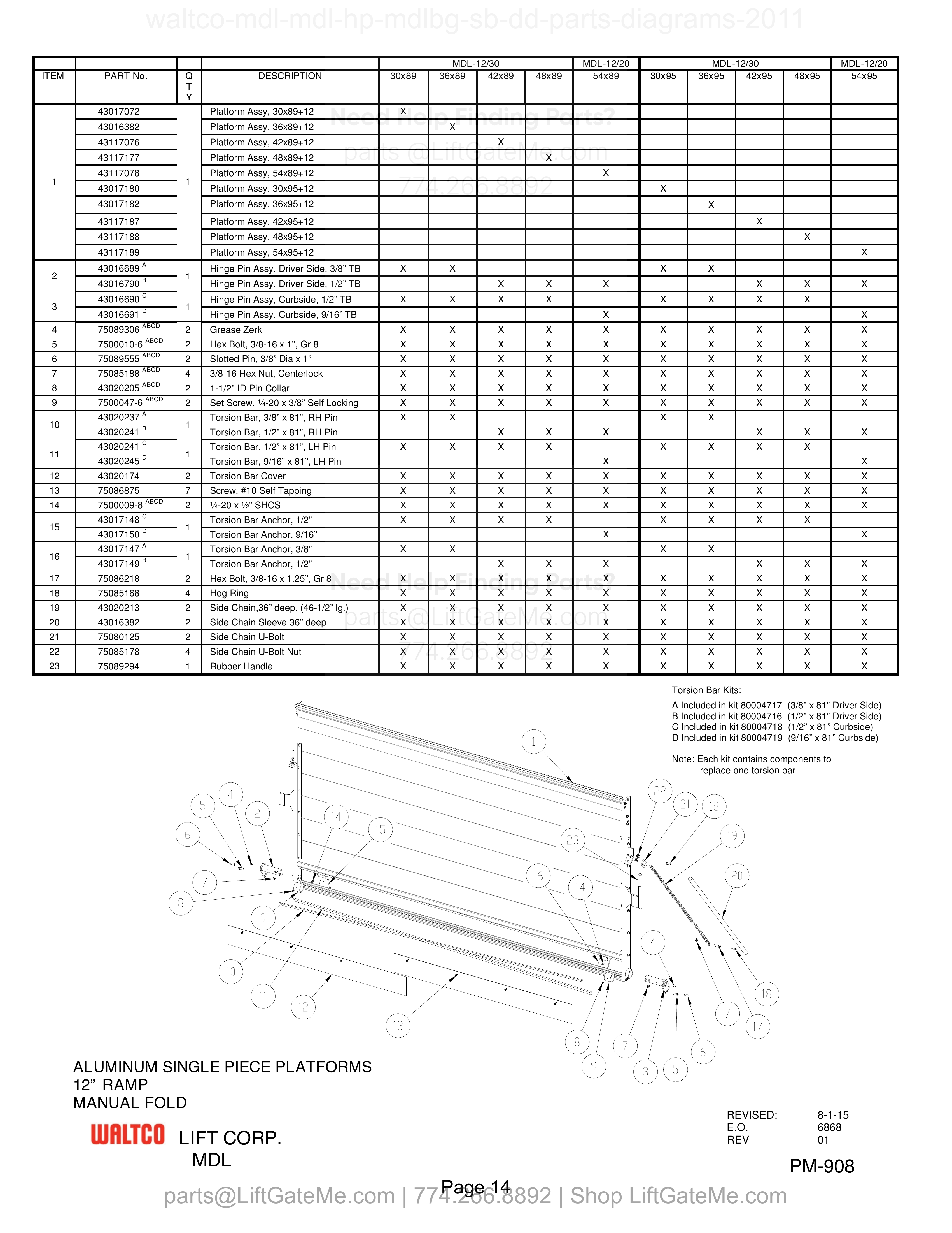 ALUMINUM SINGLE PIECE PLATFORMS diagram
