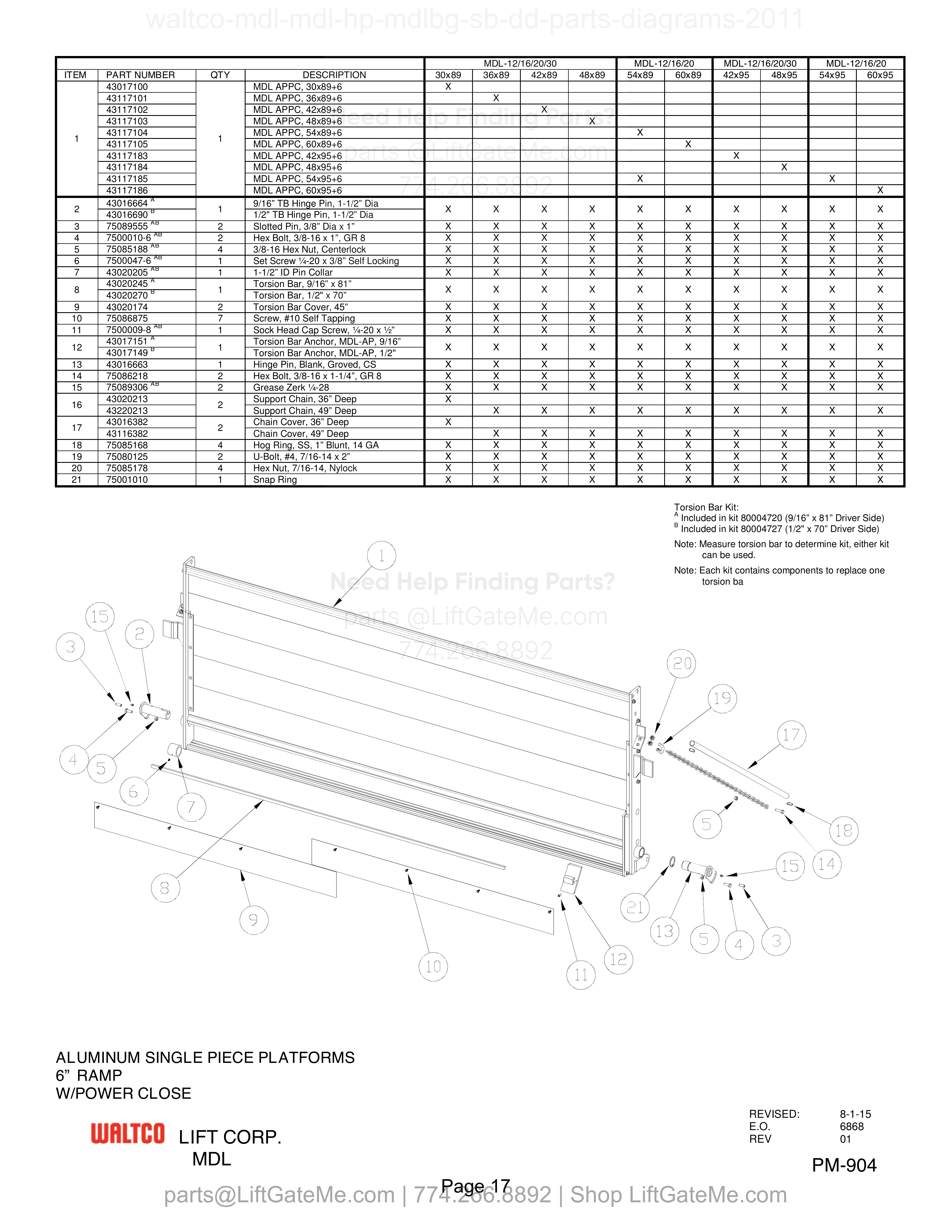 ALUMINUM SINGLE PIECE PLATFORMS diagram