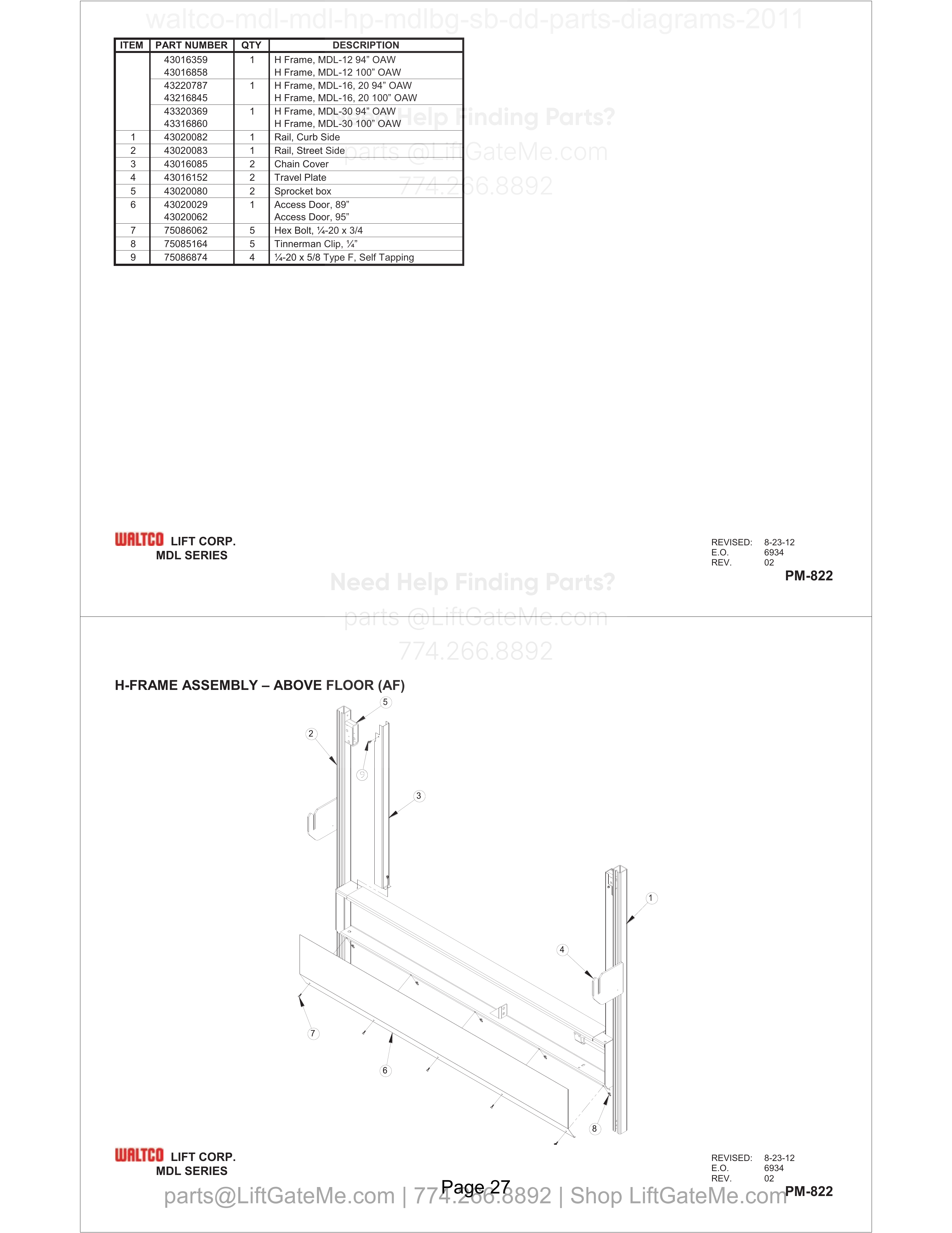 H-FRAME ASSEMBLY – ABOVE FLOOR (AF) diagram