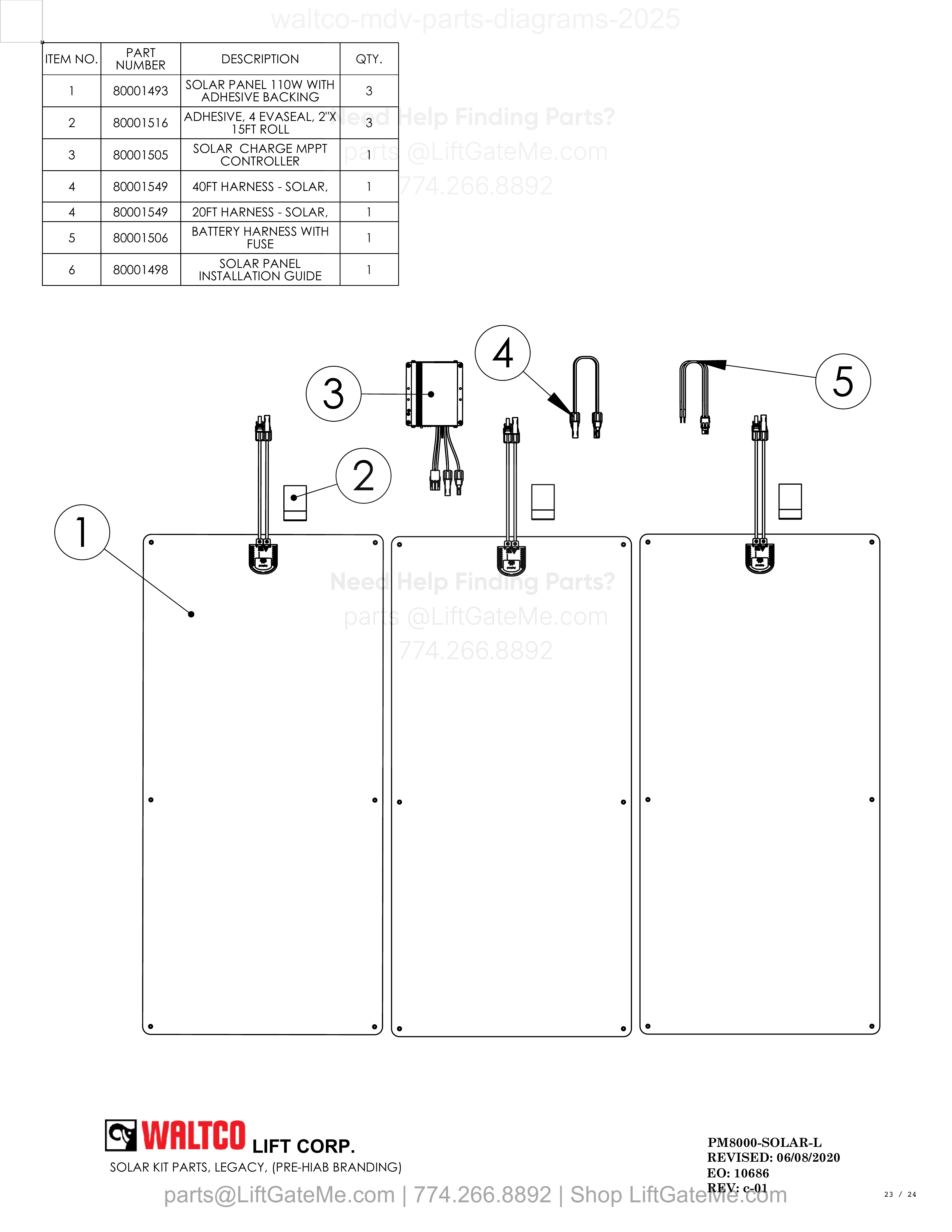 SOLAR KIT PARTS, LEGACY, (PRE-HIAB BRANDING) diagram