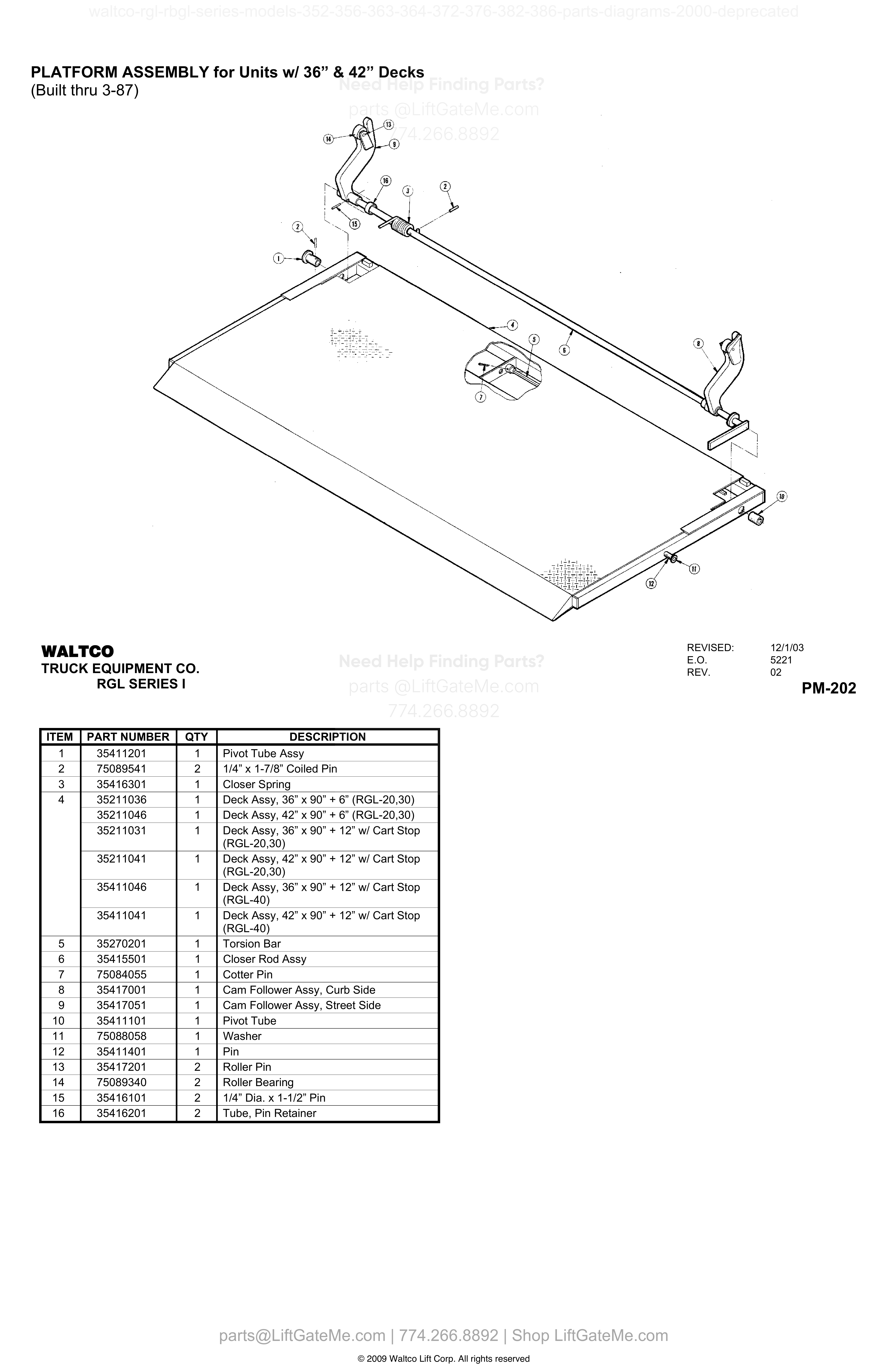 PLATFORM ASSEMBLY for Units w/ 36” & 42” Decks (Built thru 3-87) diagram