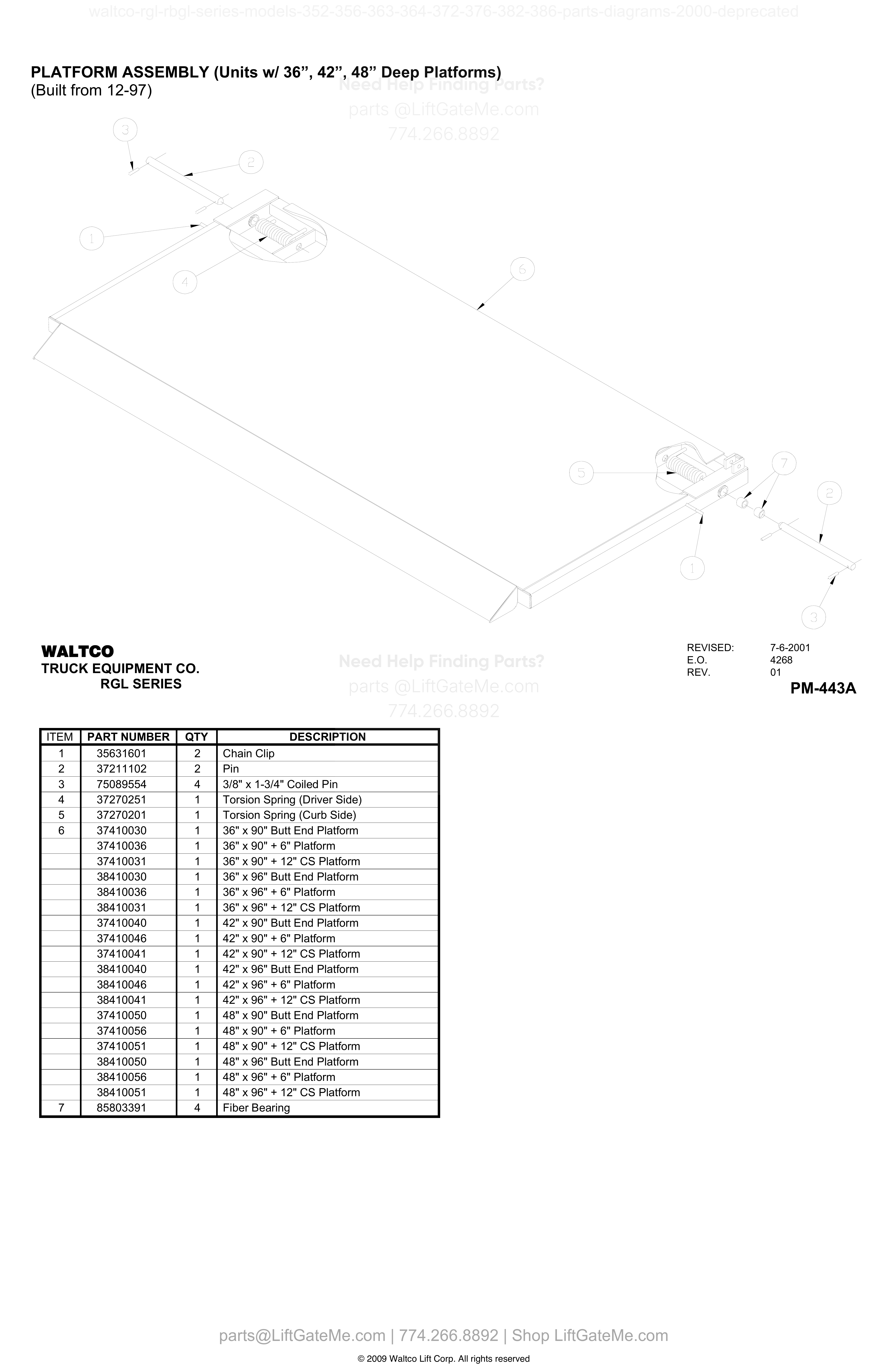 PLATFORM ASSEMBLY (Units w/ 36”, 42”, 48” Deep Platforms) (Built from 12-97) diagram