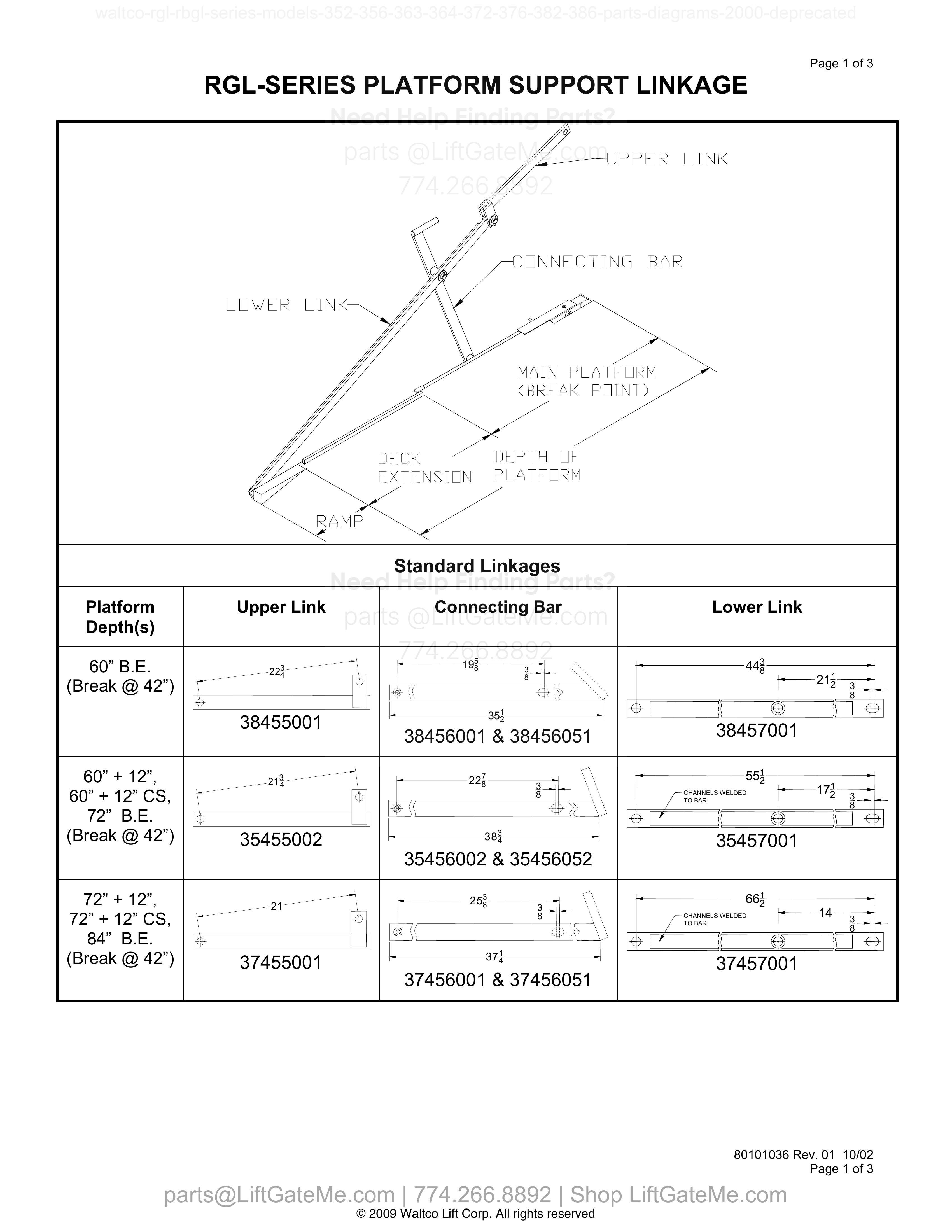 RGL-SERIES PLATFORM SUPPORT LINKAGE - Standard Linkages diagram