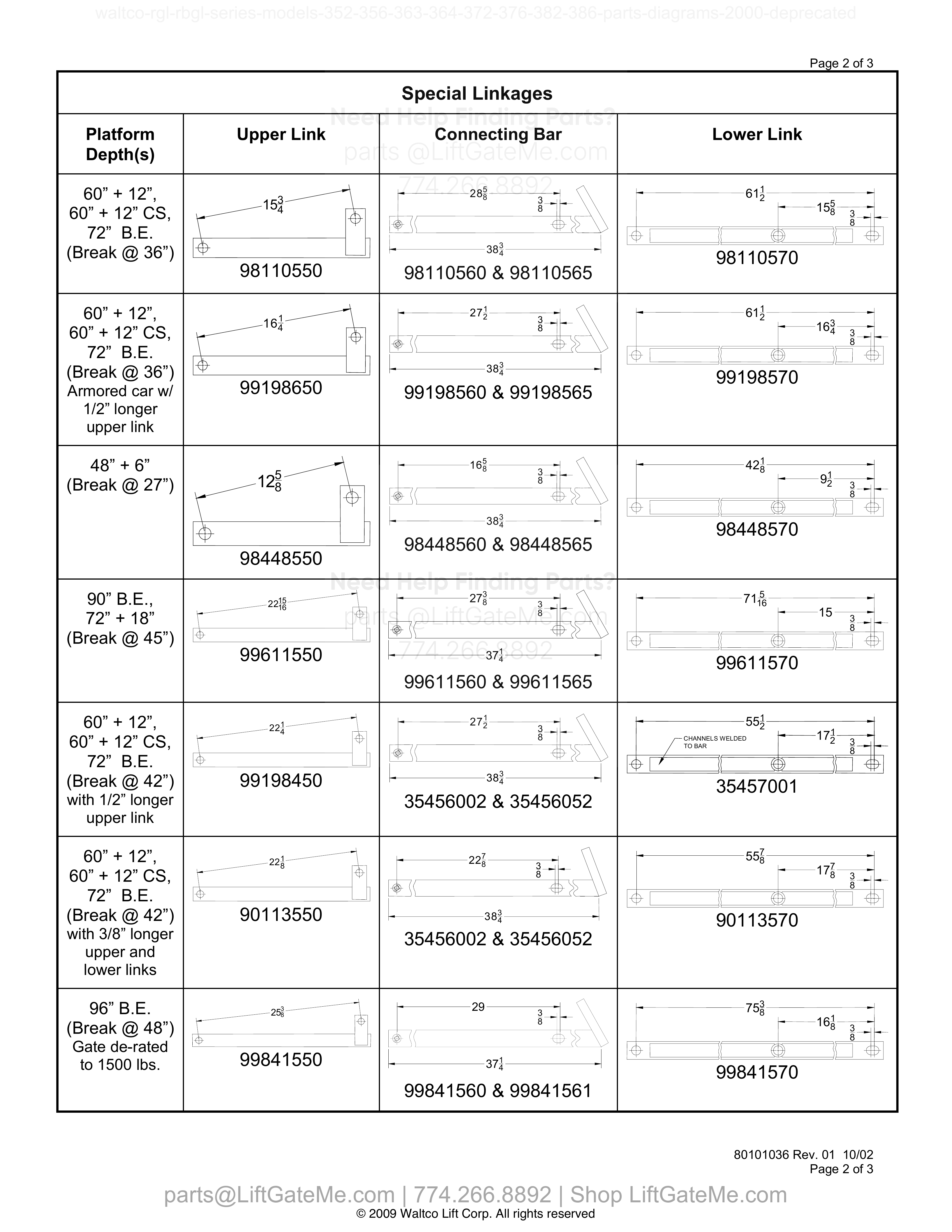RGL-SERIES PLATFORM SUPPORT LINKAGE - Special Linkages diagram