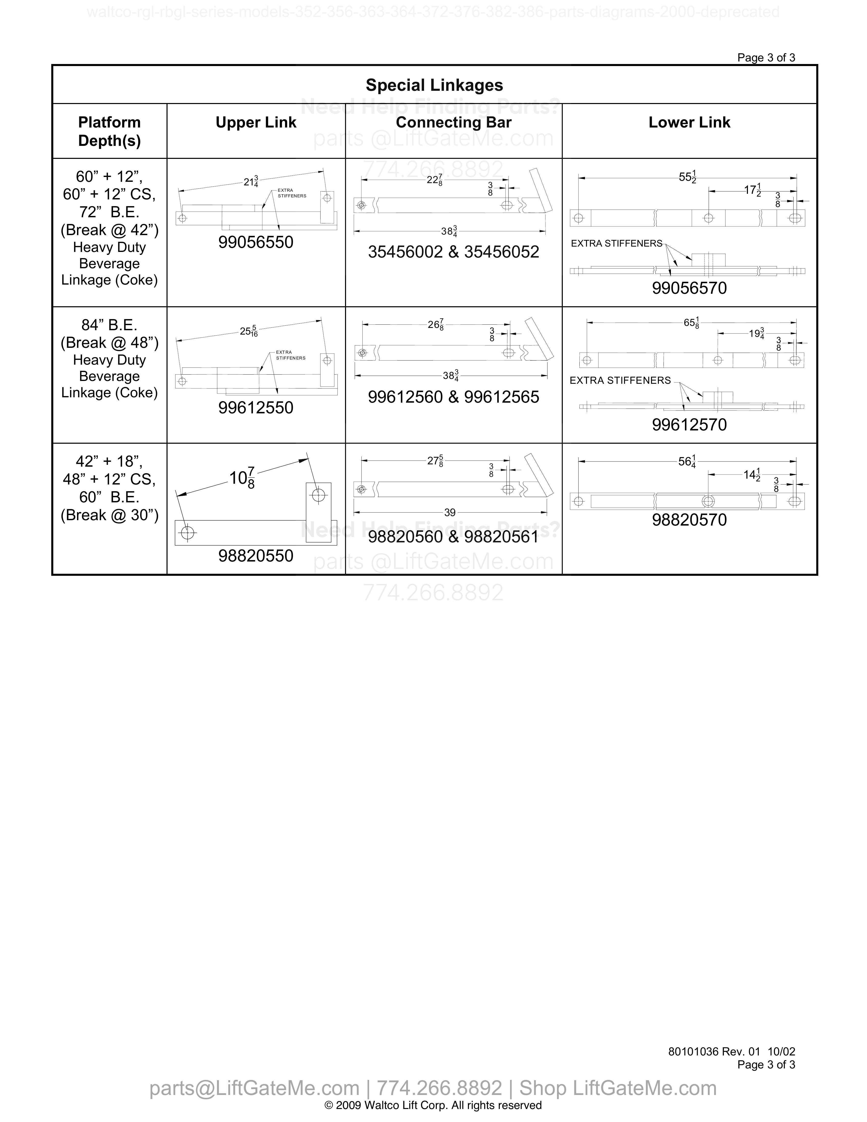 RGL-SERIES PLATFORM SUPPORT LINKAGE - Special Linkages diagram