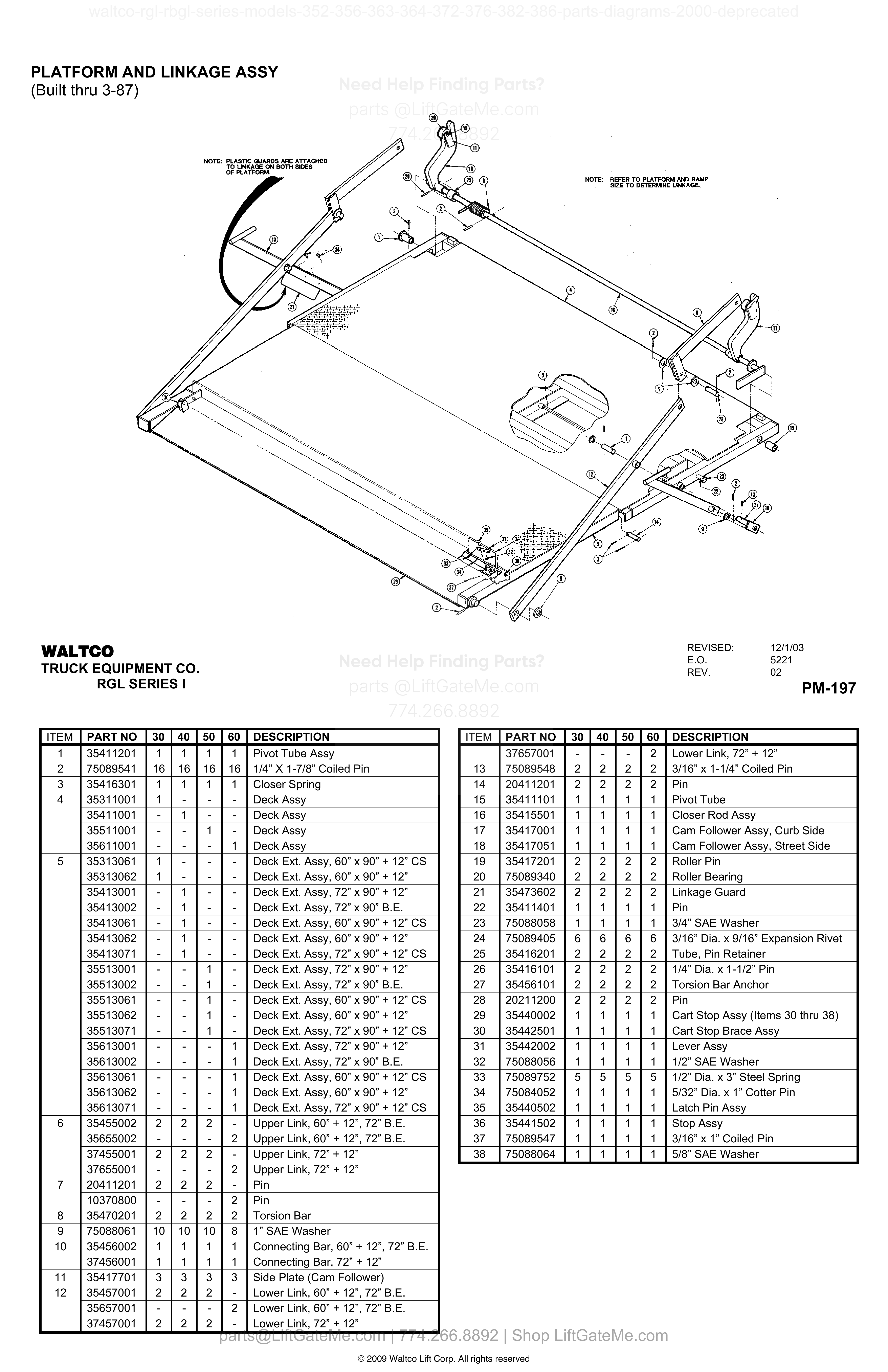 PLATFORM AND LINKAGE ASSY (Built thru 3-87) diagram