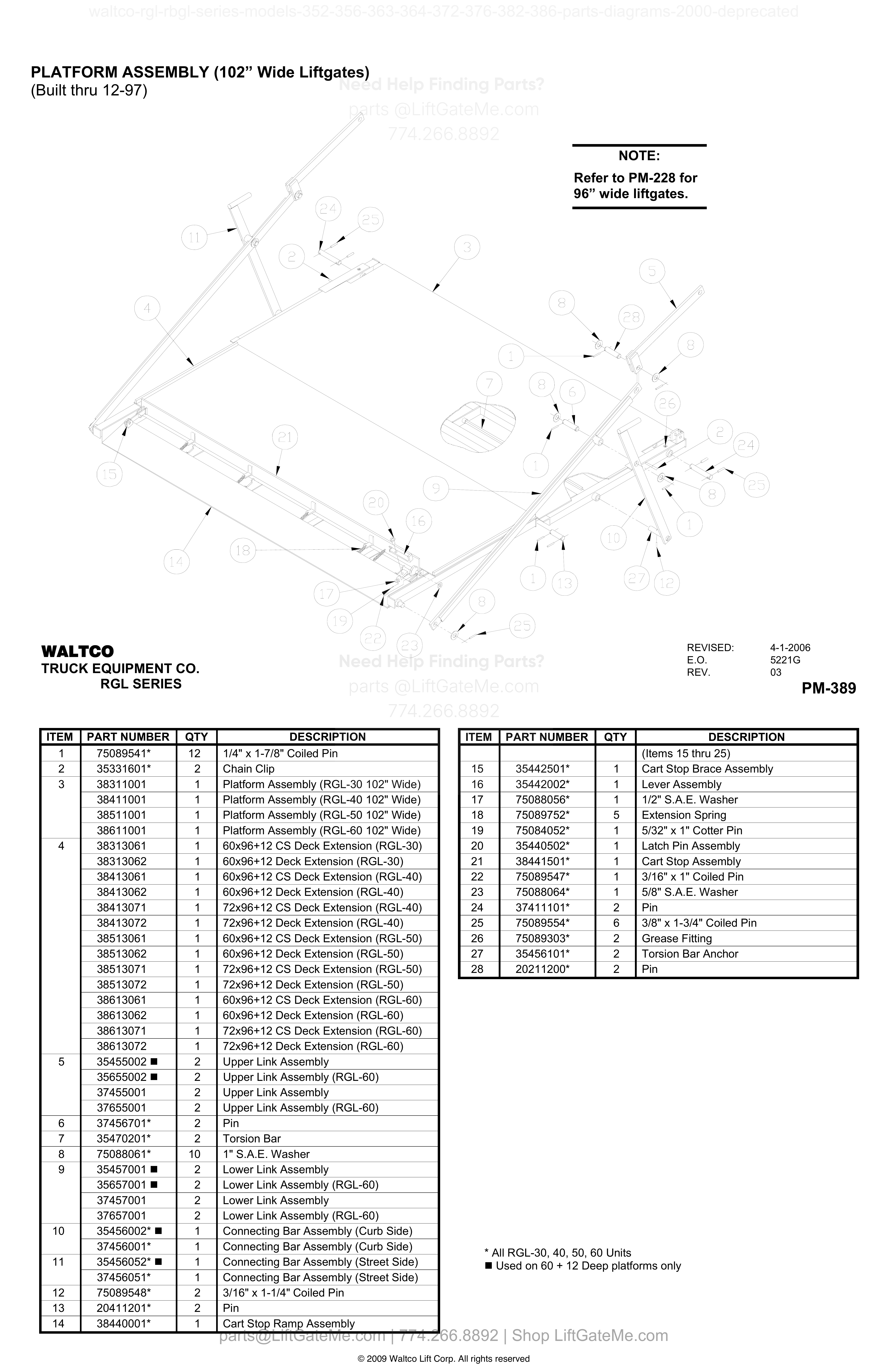 PLATFORM ASSEMBLY (102” Wide Liftgates) (Built thru 12-97) diagram