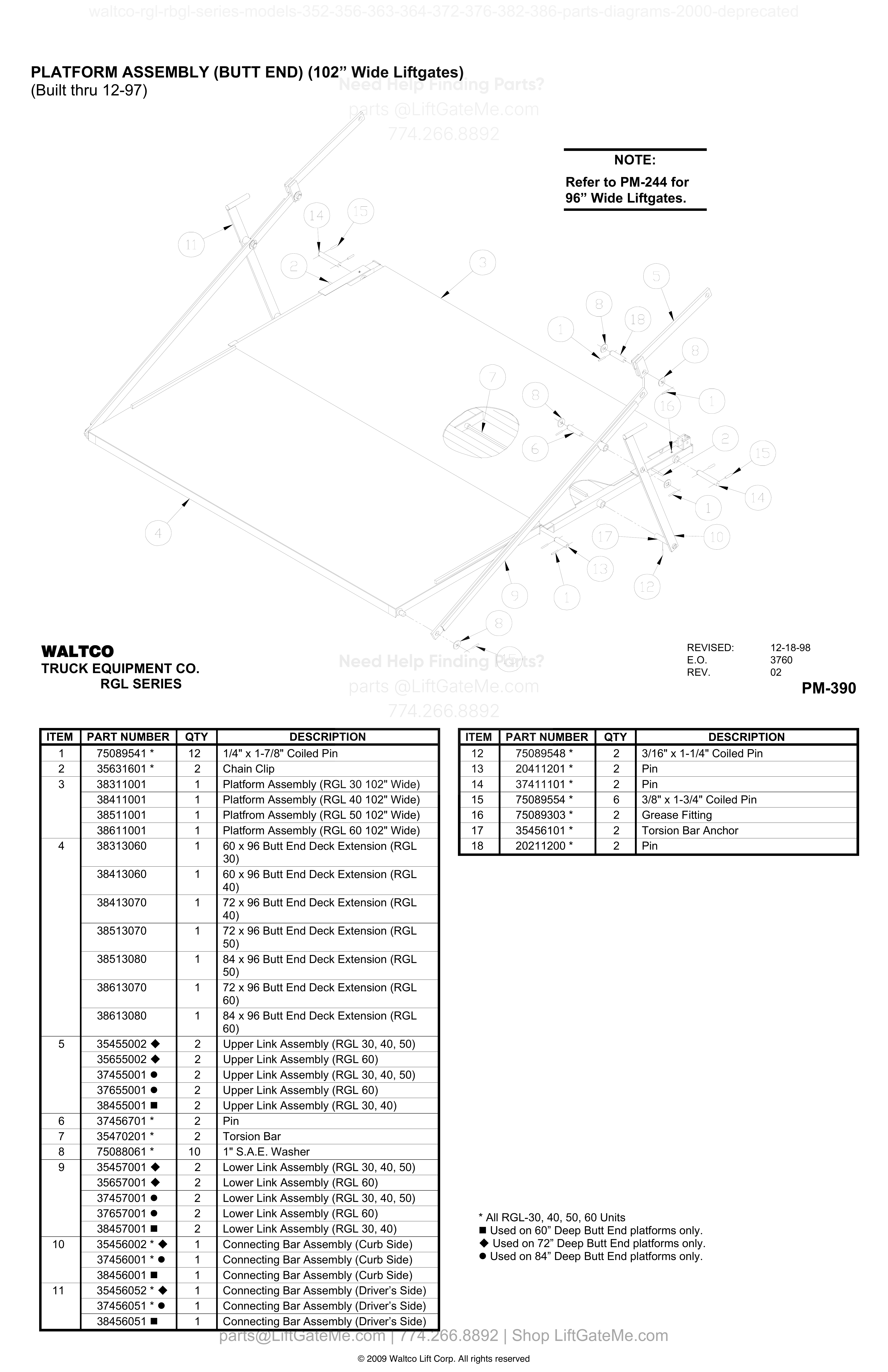 PLATFORM ASSEMBLY (BUTT END) (102” Wide Liftgates) diagram